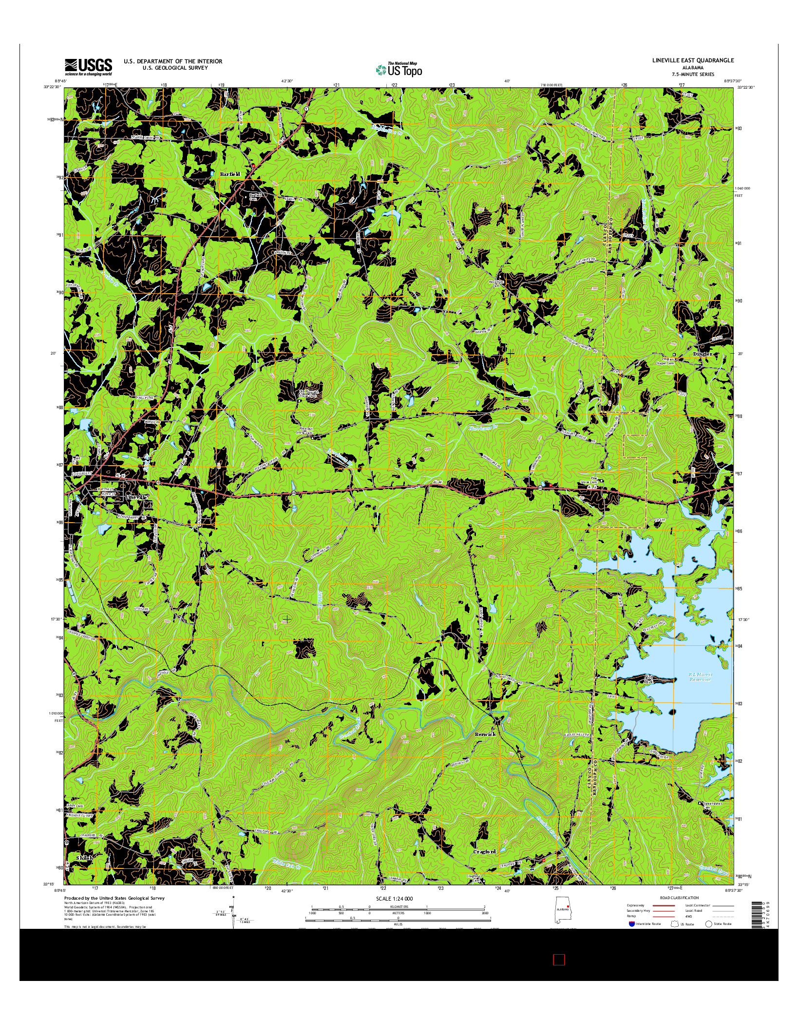 USGS US TOPO 7.5-MINUTE MAP FOR LINEVILLE EAST, AL 2014