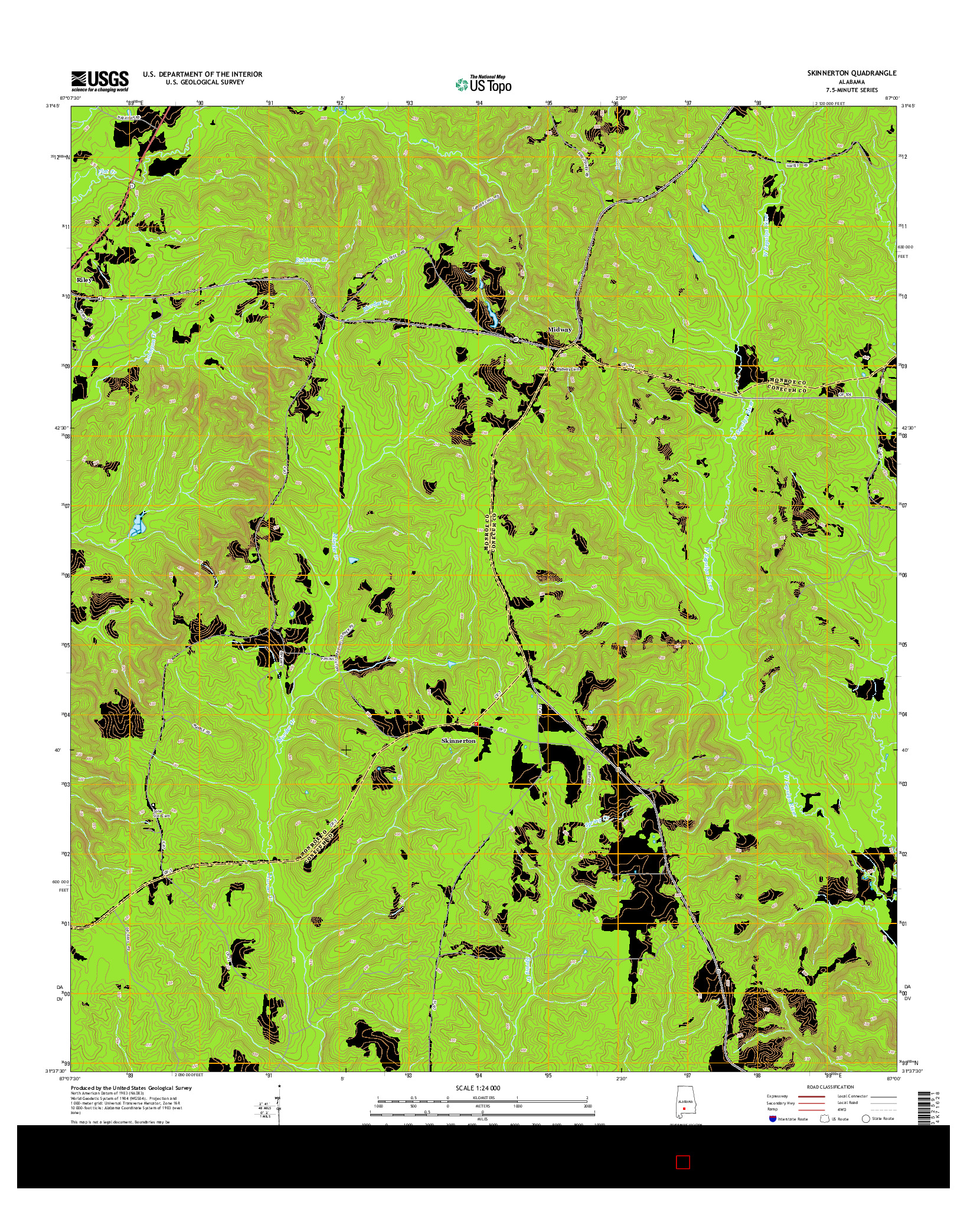 USGS US TOPO 7.5-MINUTE MAP FOR SKINNERTON, AL 2014