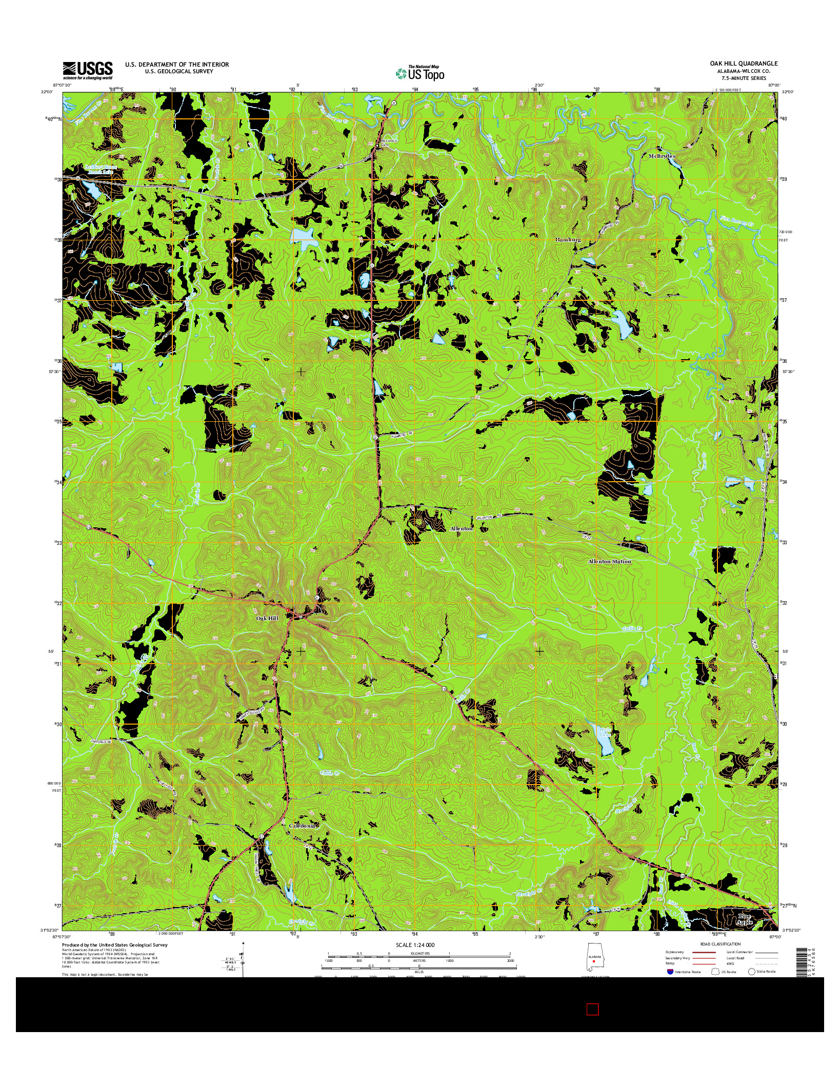 USGS US TOPO 7.5-MINUTE MAP FOR OAK HILL, AL 2014