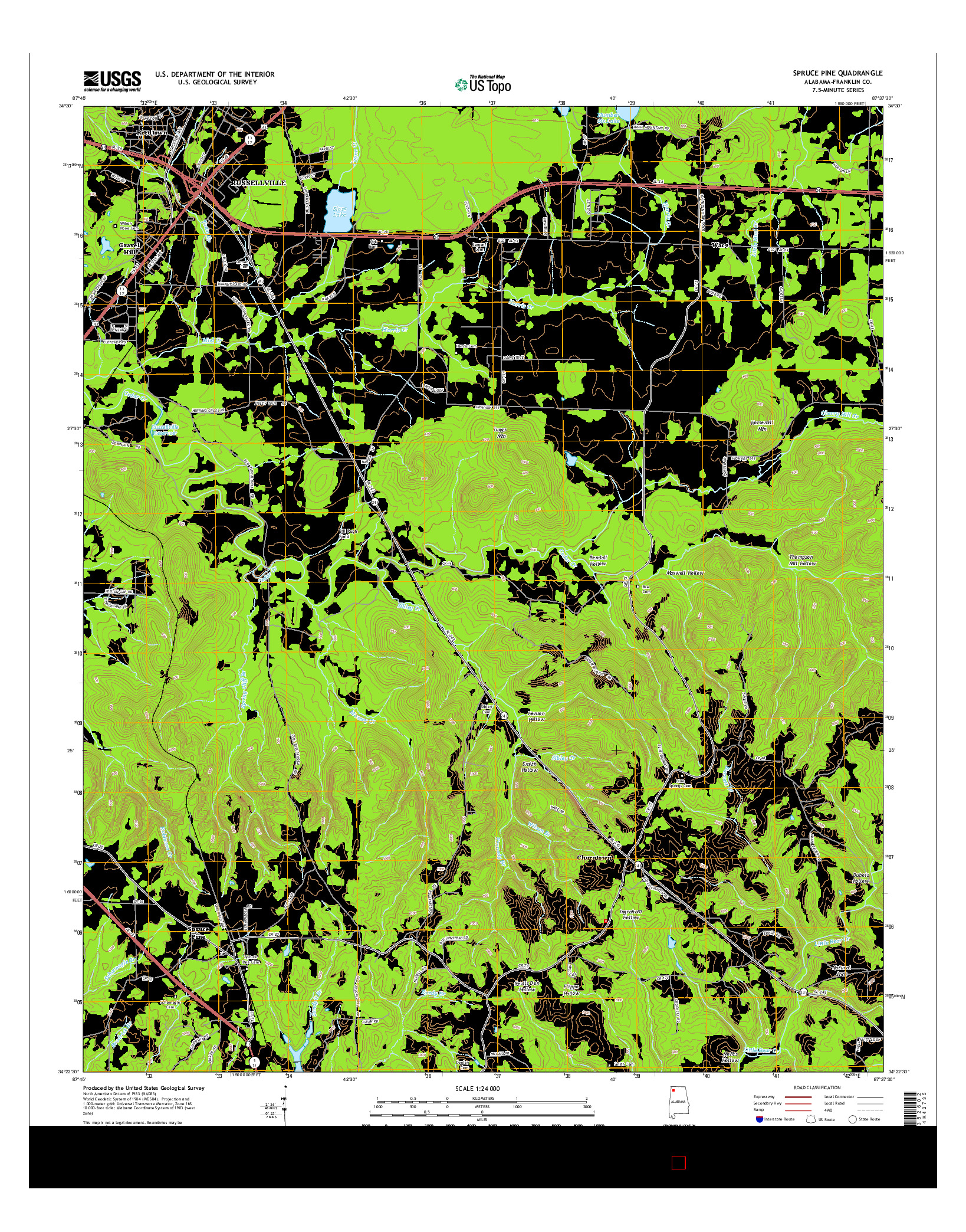 USGS US TOPO 7.5-MINUTE MAP FOR SPRUCE PINE, AL 2014