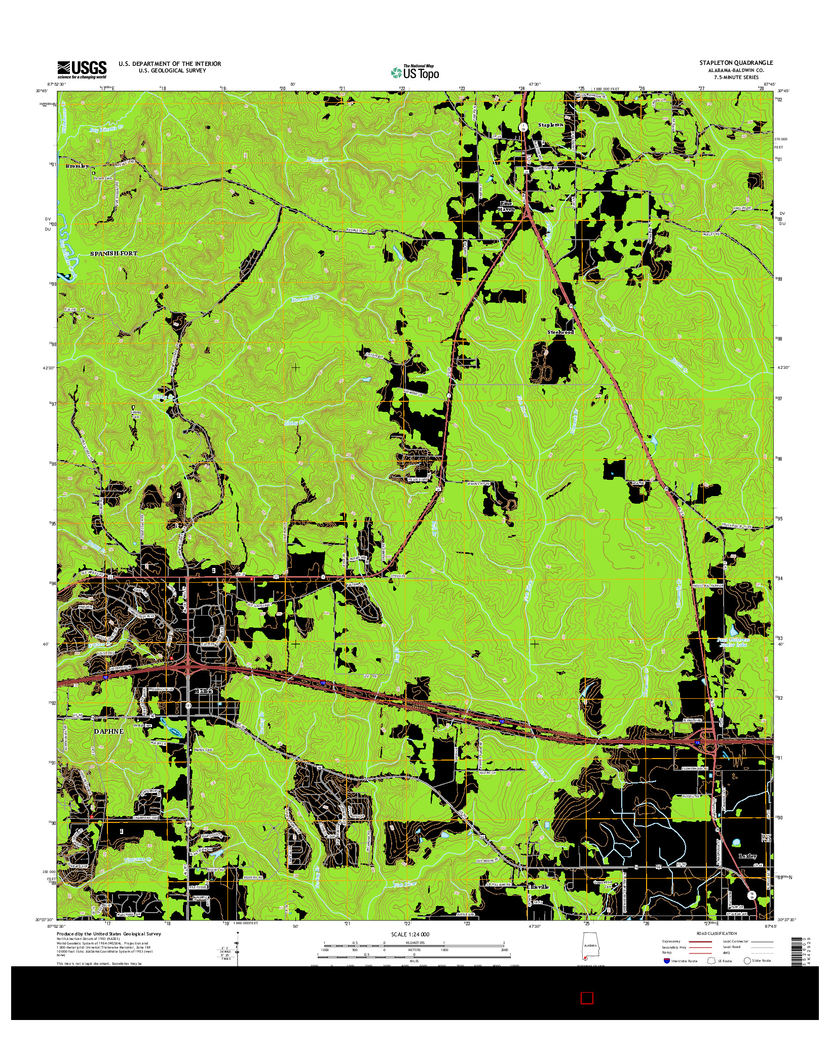 USGS US TOPO 7.5-MINUTE MAP FOR STAPLETON, AL 2014