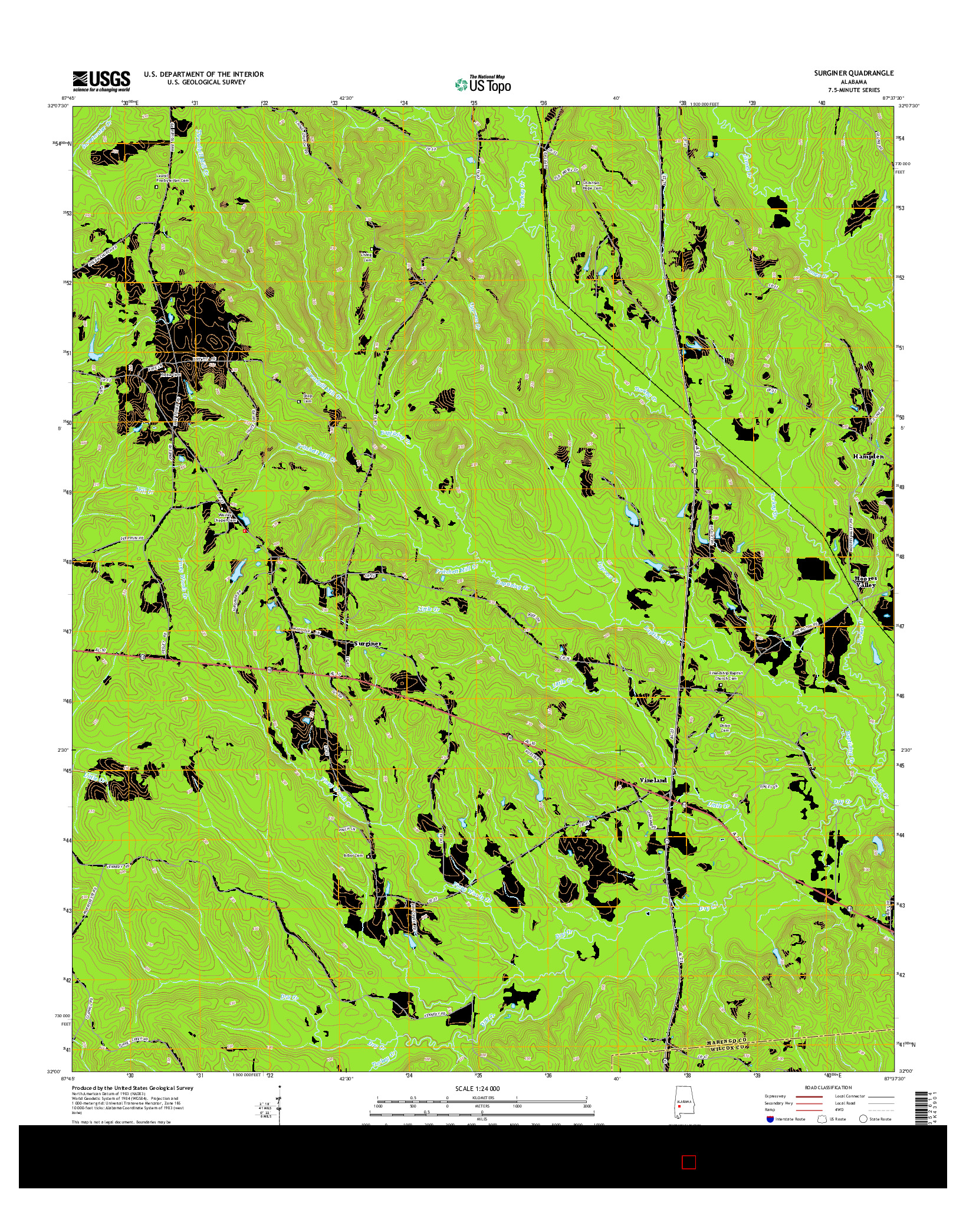 USGS US TOPO 7.5-MINUTE MAP FOR SURGINER, AL 2014
