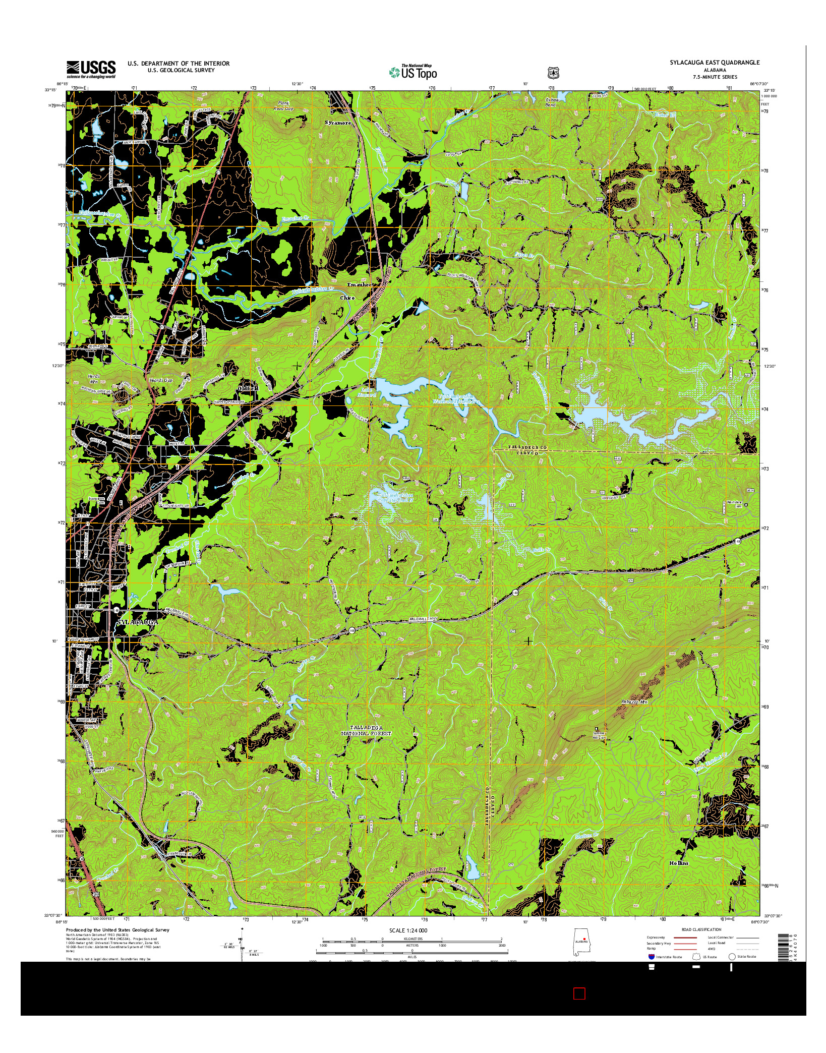USGS US TOPO 7.5-MINUTE MAP FOR SYLACAUGA EAST, AL 2014