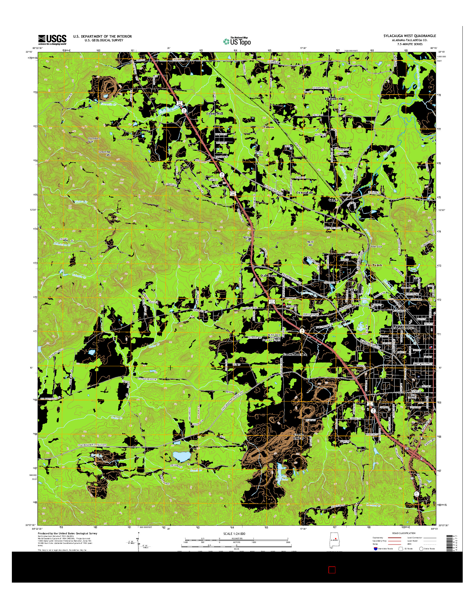 USGS US TOPO 7.5-MINUTE MAP FOR SYLACAUGA WEST, AL 2014