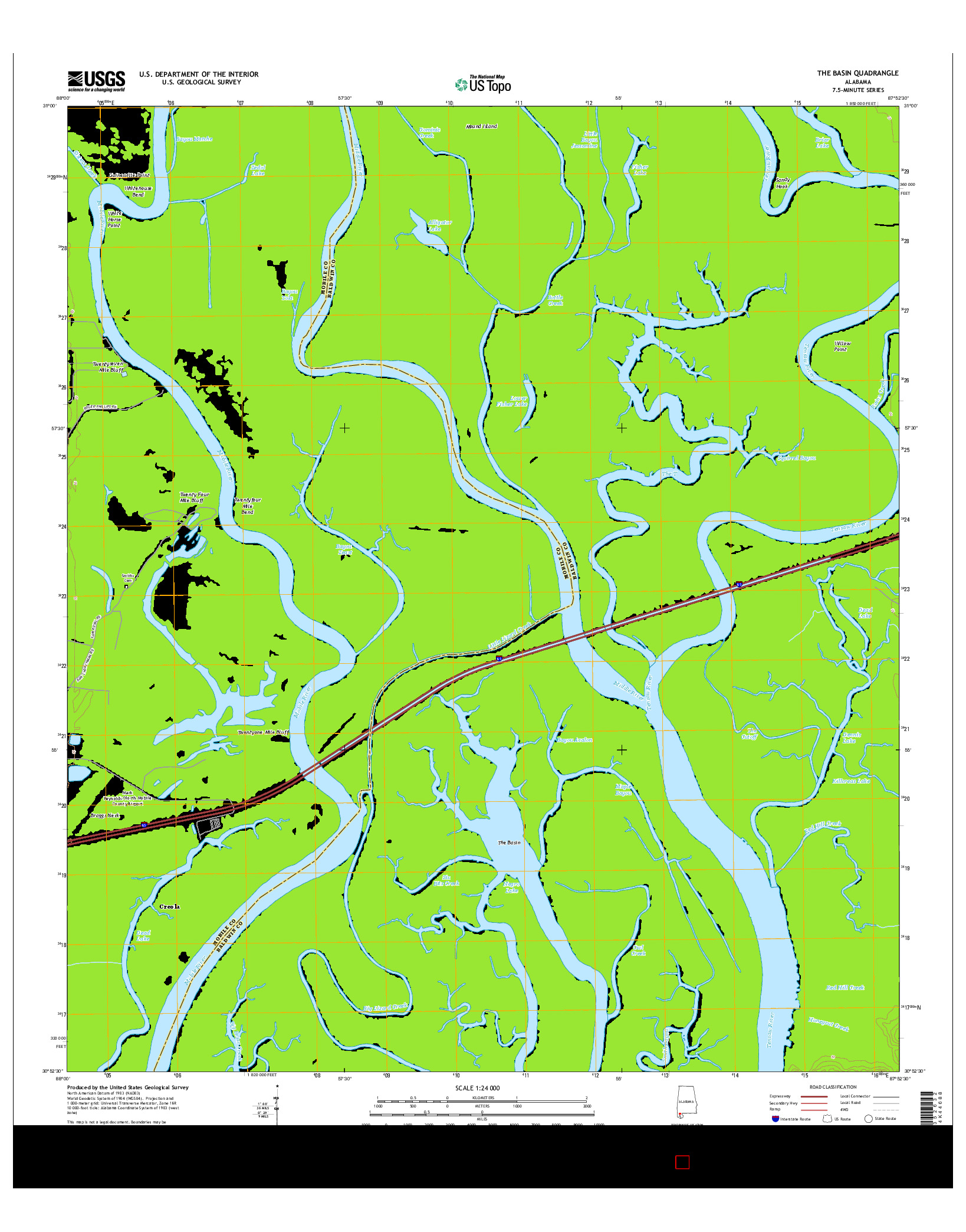 USGS US TOPO 7.5-MINUTE MAP FOR THE BASIN, AL 2014