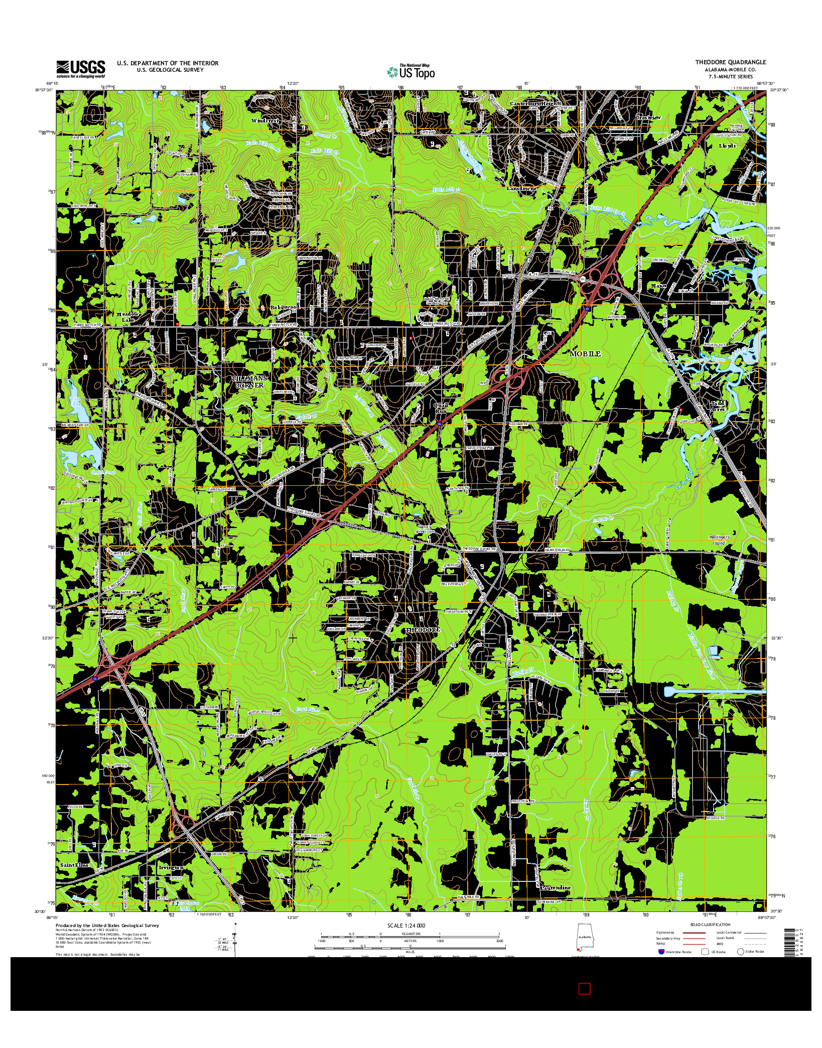 USGS US TOPO 7.5-MINUTE MAP FOR THEODORE, AL 2014