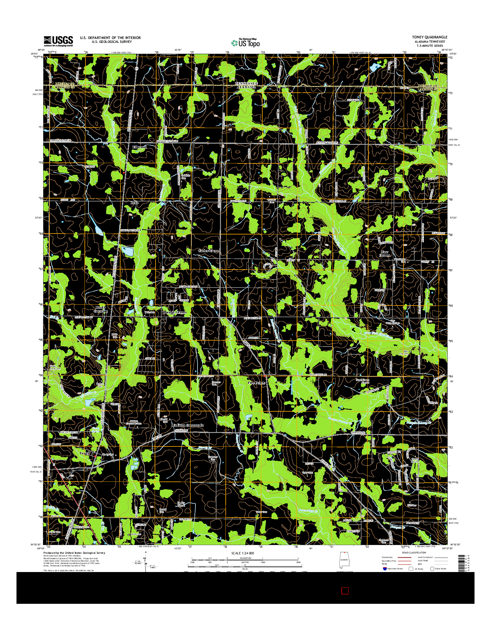 USGS US TOPO 7.5-MINUTE MAP FOR TONEY, AL-TN 2014