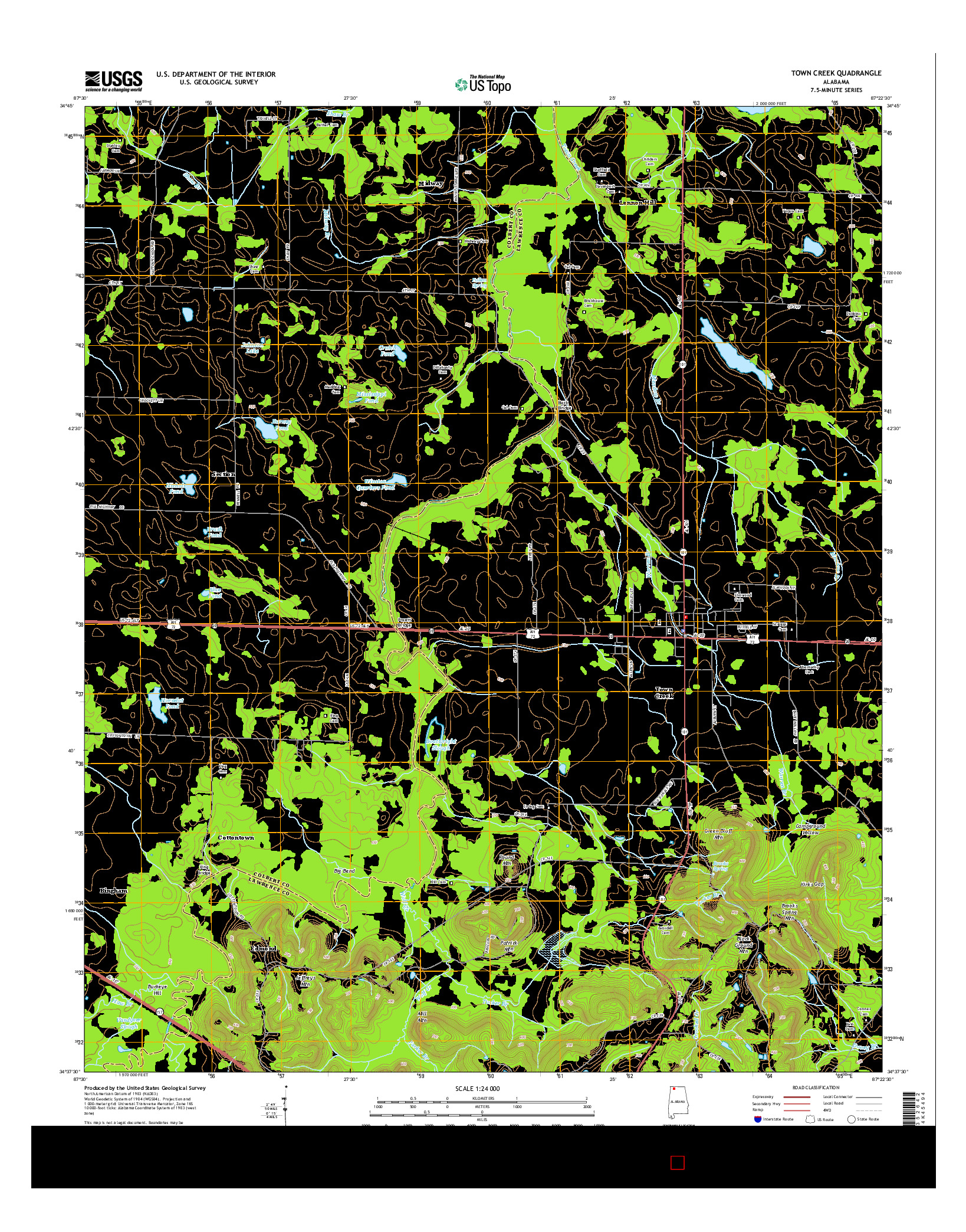 USGS US TOPO 7.5-MINUTE MAP FOR TOWN CREEK, AL 2014