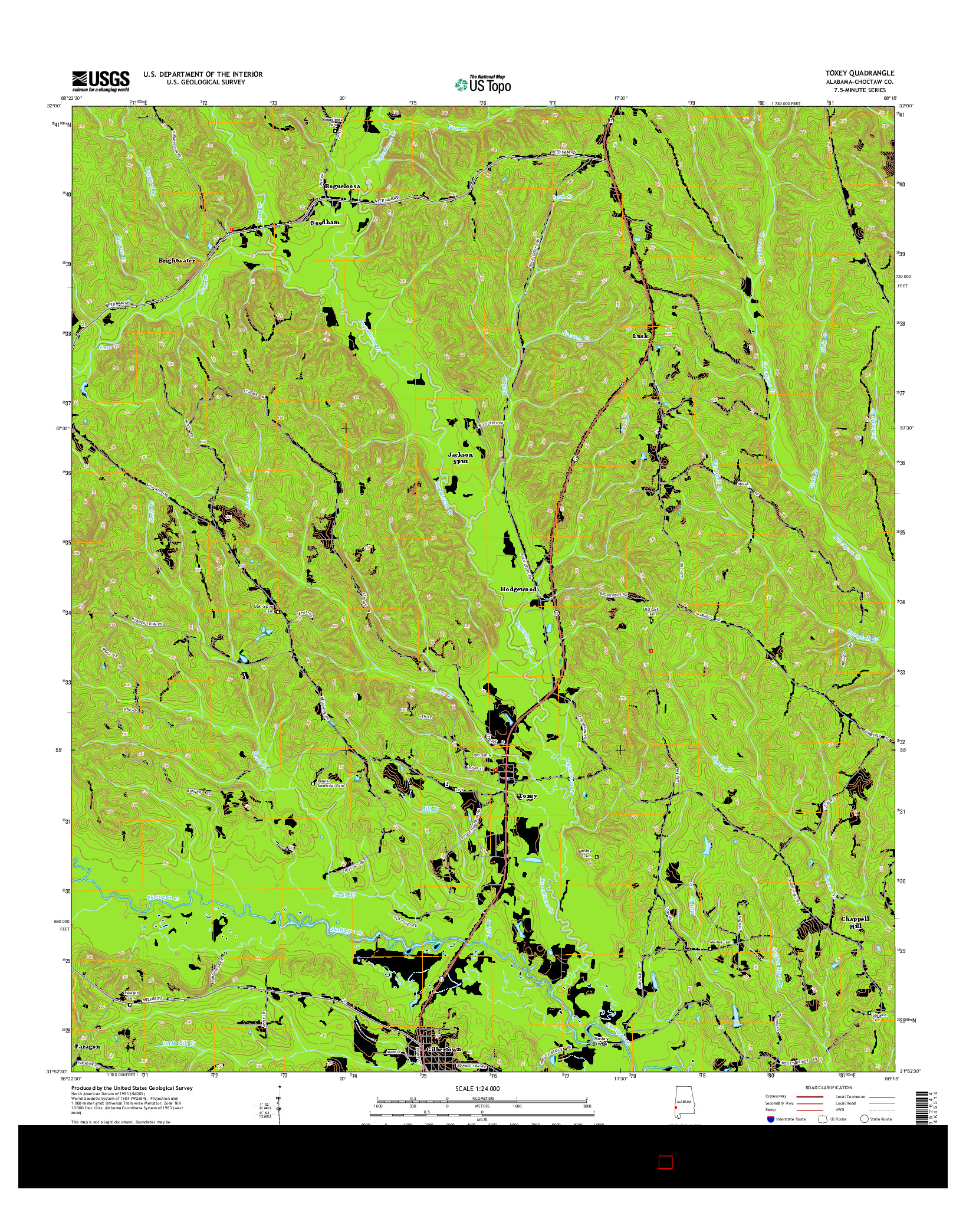 USGS US TOPO 7.5-MINUTE MAP FOR TOXEY, AL 2014