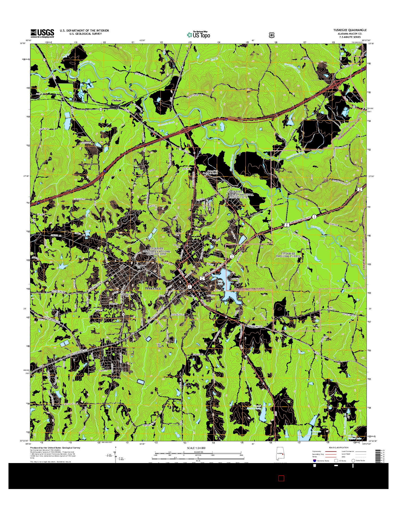 USGS US TOPO 7.5-MINUTE MAP FOR TUSKEGEE, AL 2014