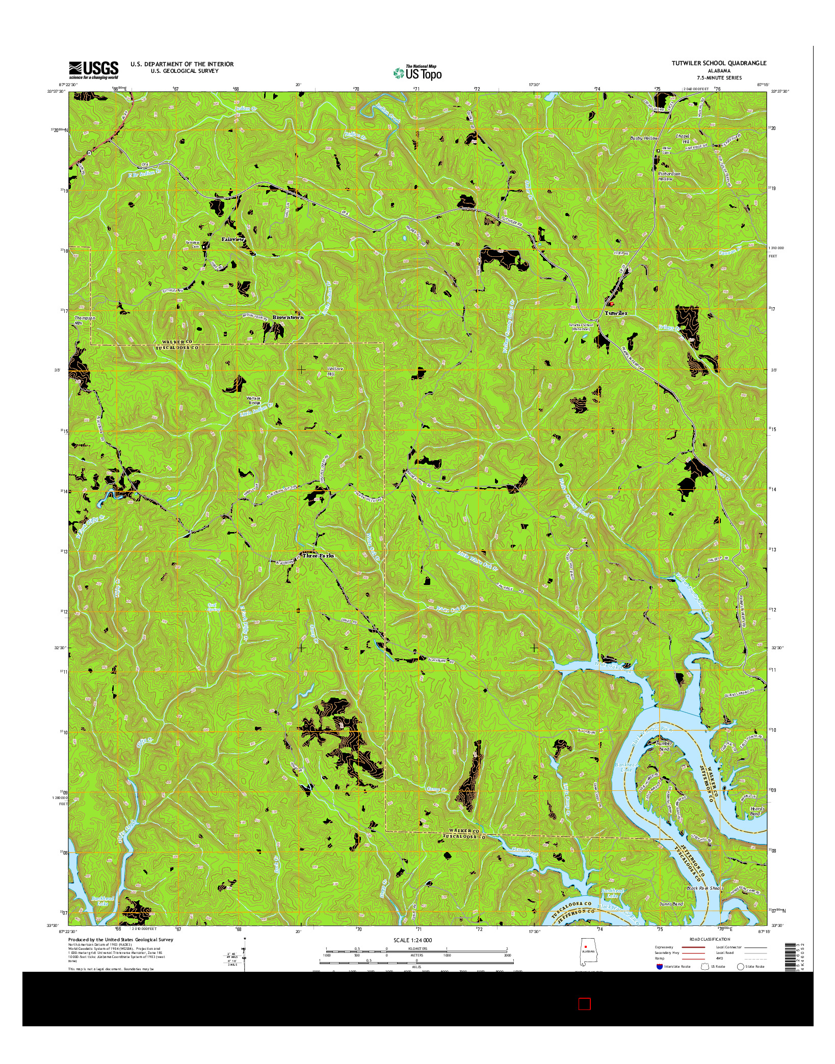 USGS US TOPO 7.5-MINUTE MAP FOR TUTWILER SCHOOL, AL 2014