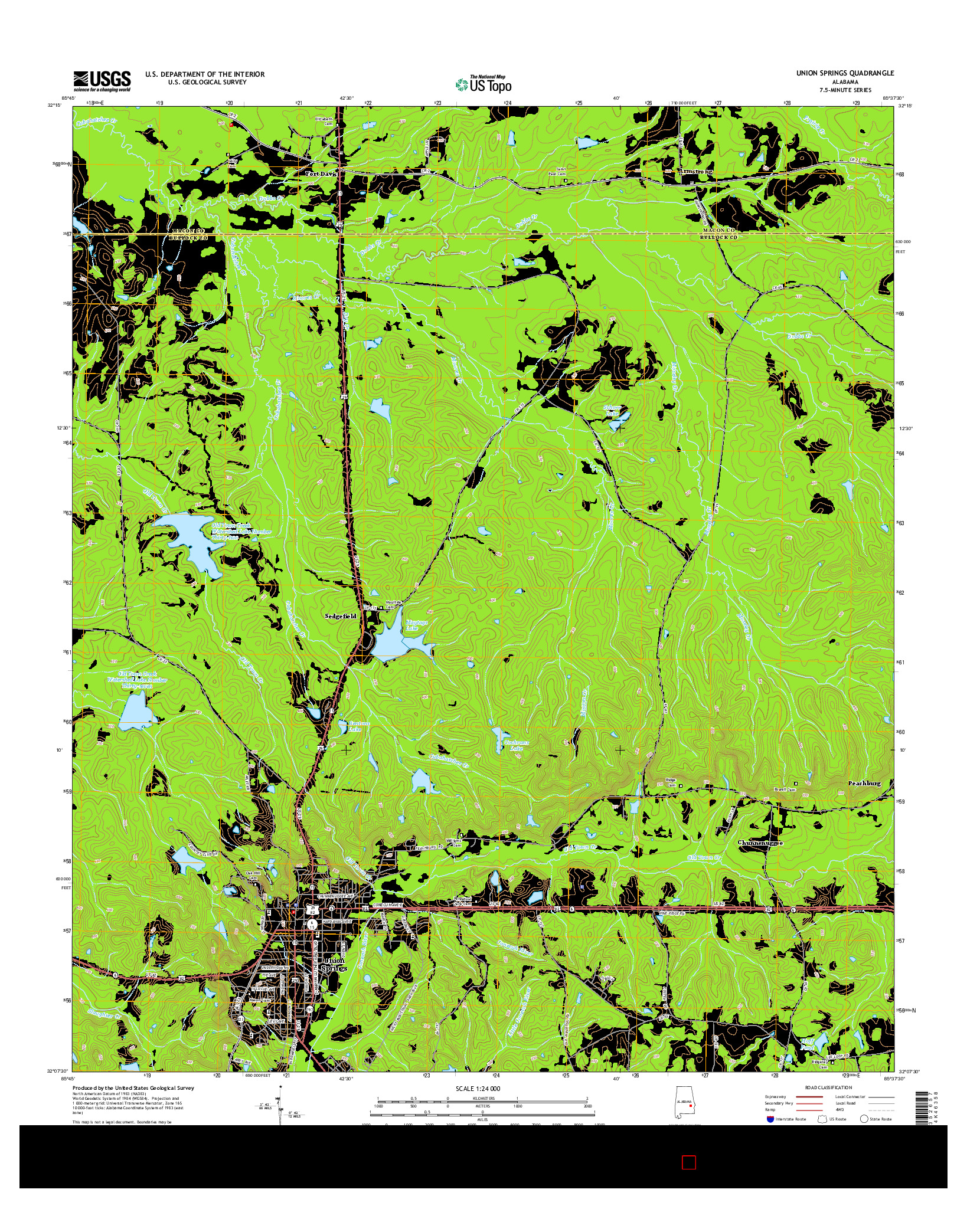USGS US TOPO 7.5-MINUTE MAP FOR UNION SPRINGS, AL 2014