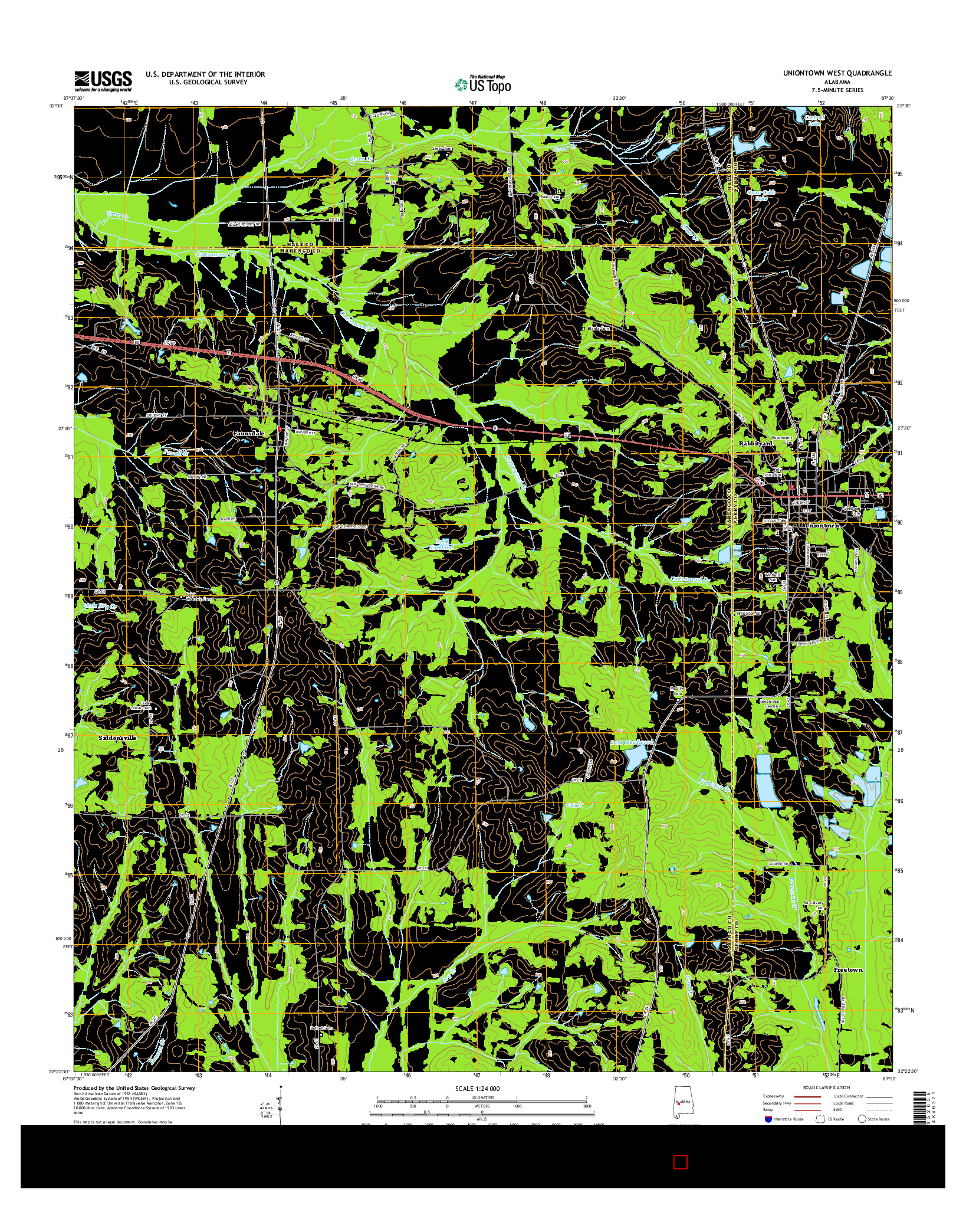 USGS US TOPO 7.5-MINUTE MAP FOR UNIONTOWN WEST, AL 2014