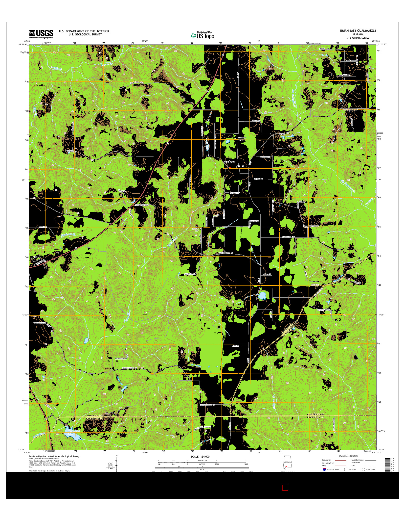 USGS US TOPO 7.5-MINUTE MAP FOR URIAH EAST, AL 2014