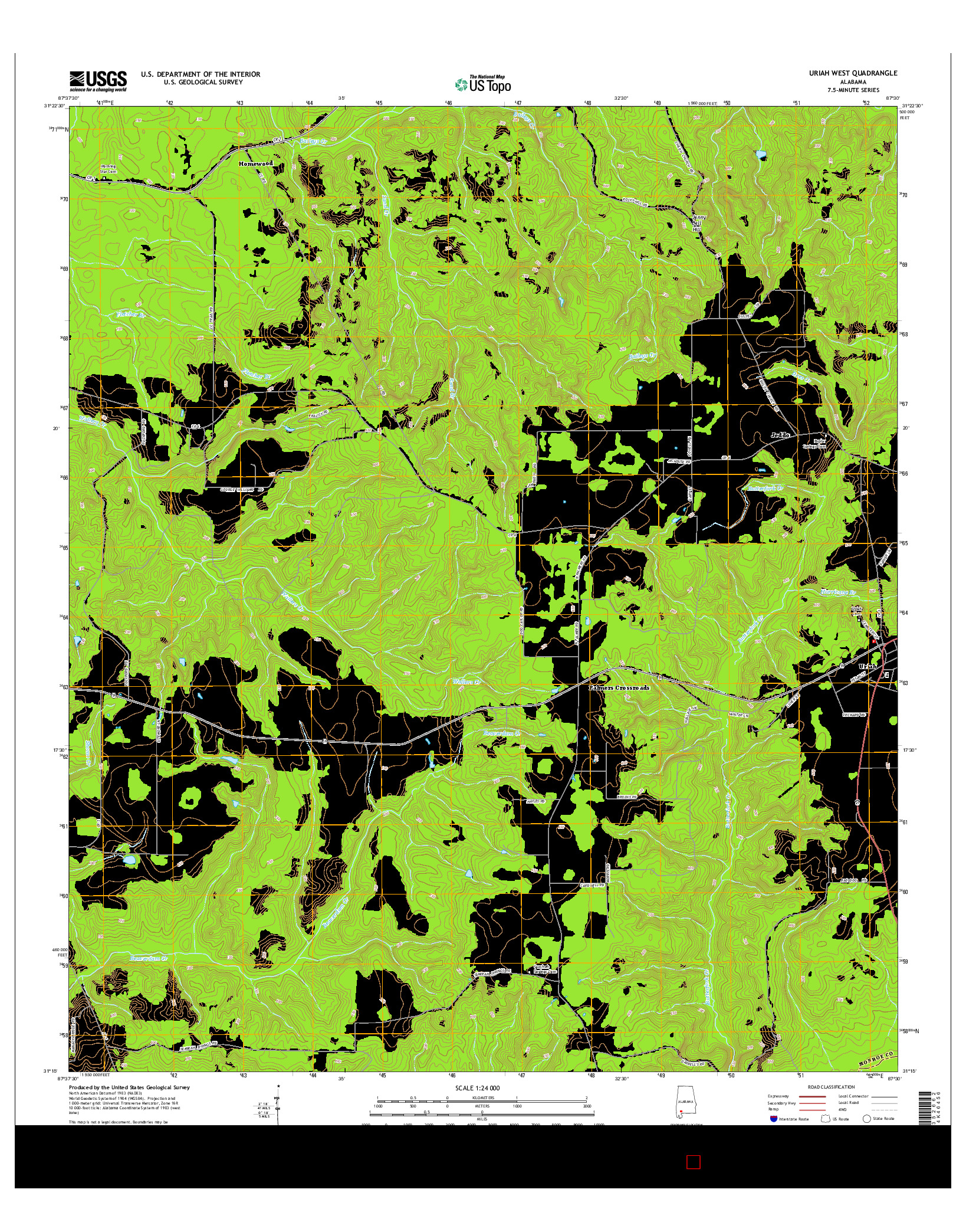USGS US TOPO 7.5-MINUTE MAP FOR URIAH WEST, AL 2014