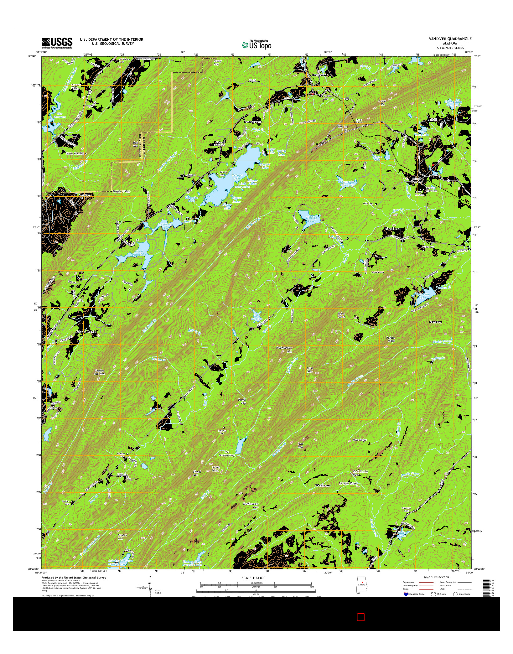 USGS US TOPO 7.5-MINUTE MAP FOR VANDIVER, AL 2014