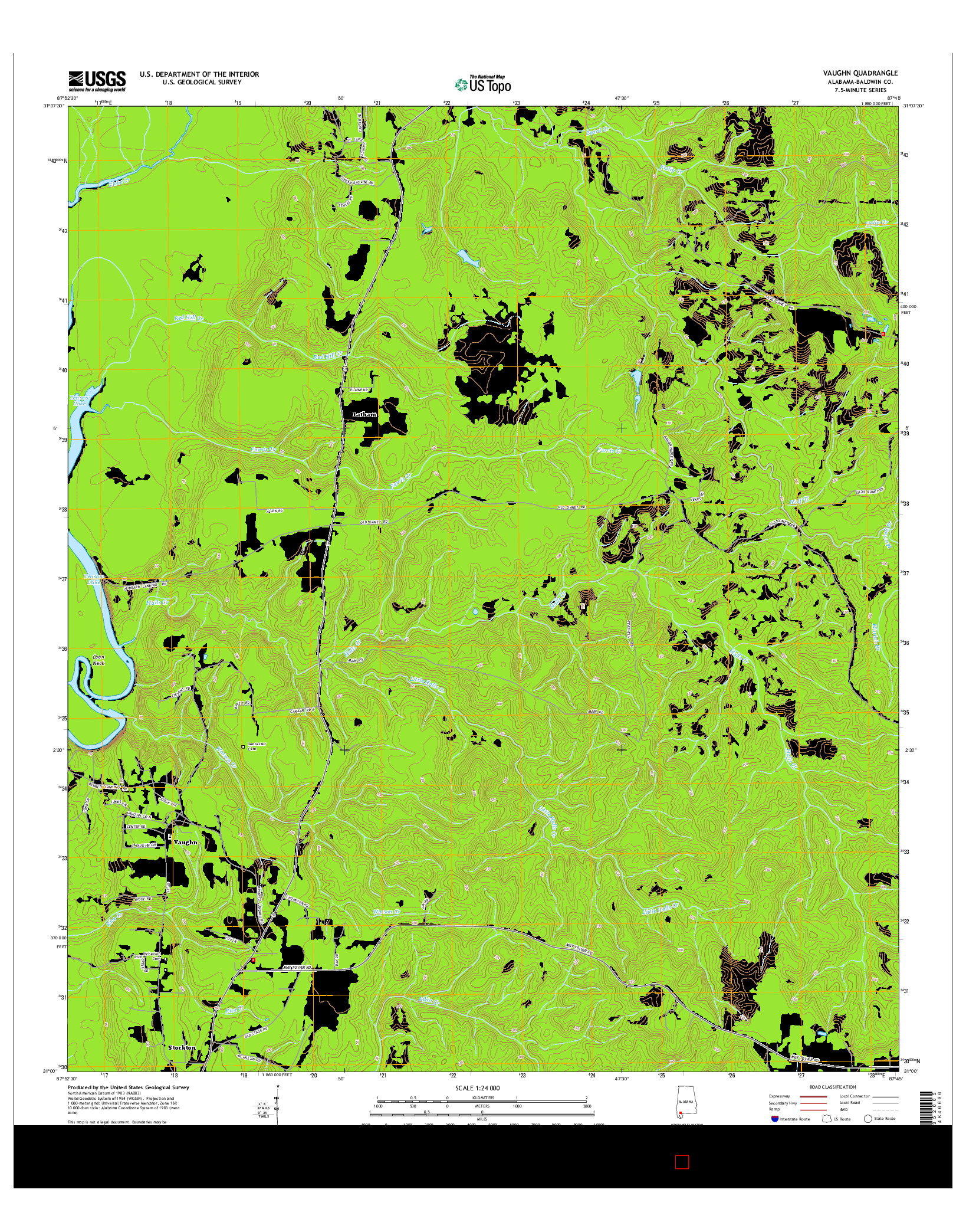 USGS US TOPO 7.5-MINUTE MAP FOR VAUGHN, AL 2014