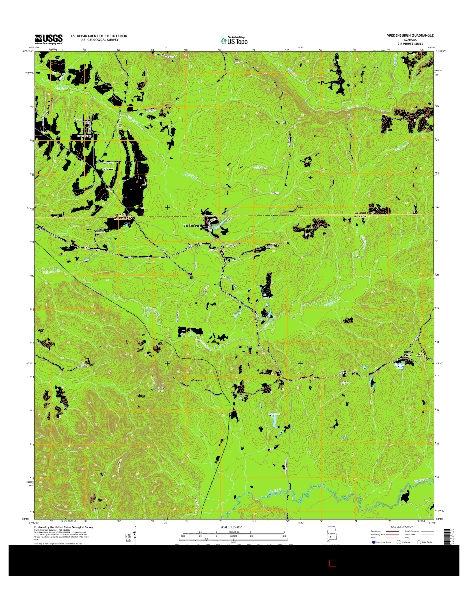 USGS US TOPO 7.5-MINUTE MAP FOR VREDENBURGH, AL 2014