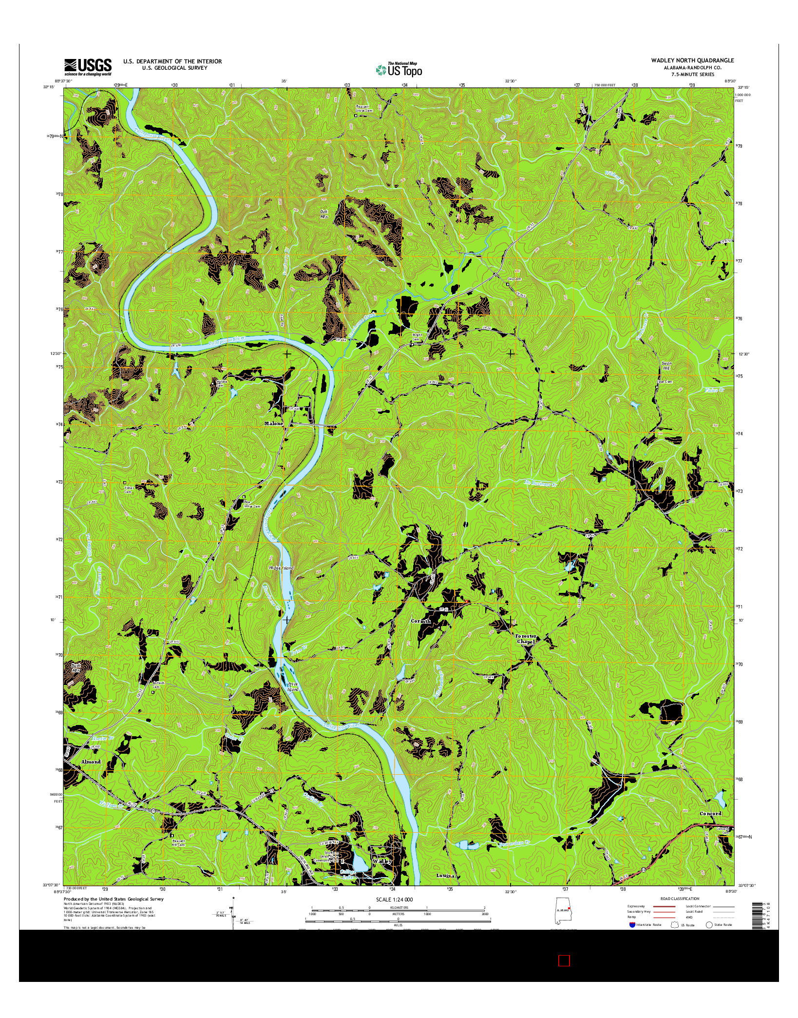 USGS US TOPO 7.5-MINUTE MAP FOR WADLEY NORTH, AL 2014