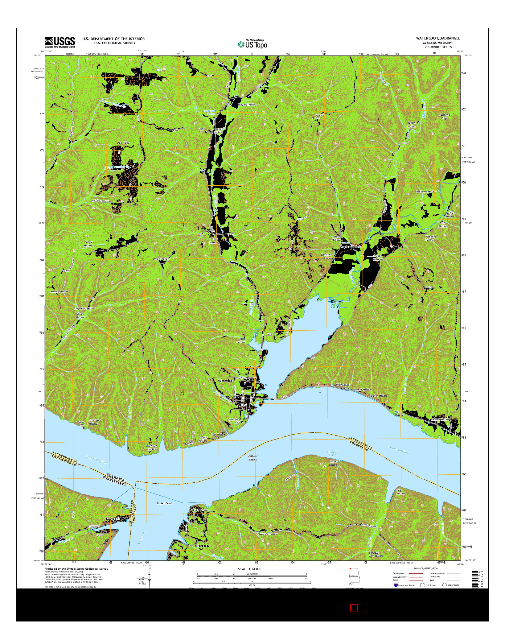 USGS US TOPO 7.5-MINUTE MAP FOR WATERLOO, AL-MS 2014