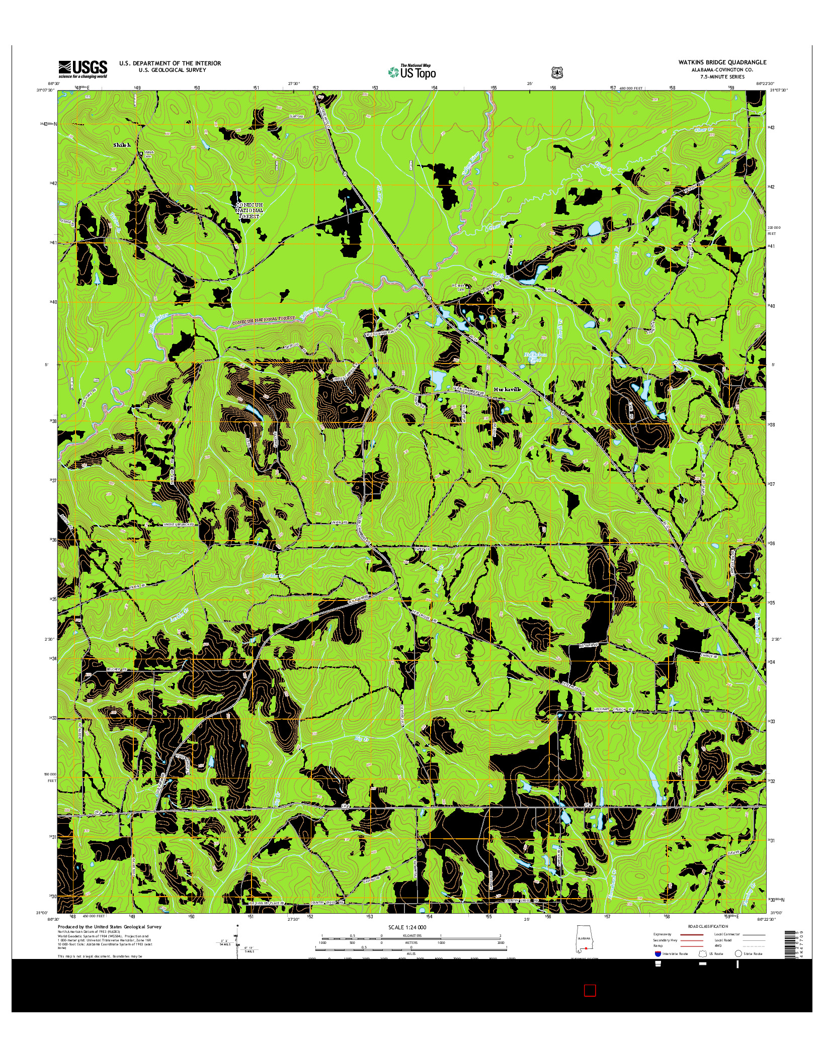 USGS US TOPO 7.5-MINUTE MAP FOR WATKINS BRIDGE, AL 2014