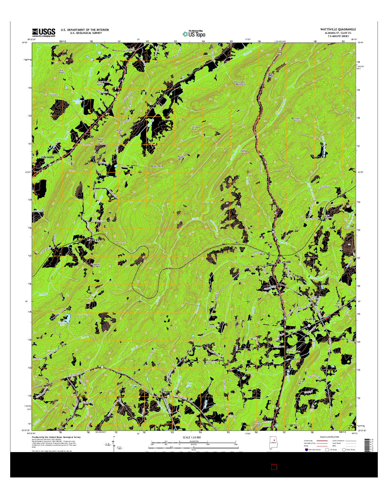 USGS US TOPO 7.5-MINUTE MAP FOR WATTSVILLE, AL 2014
