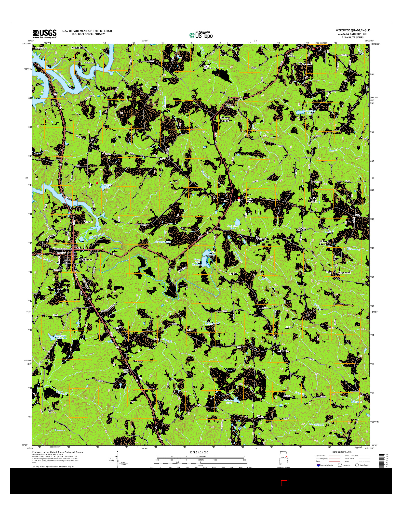USGS US TOPO 7.5-MINUTE MAP FOR WEDOWEE, AL 2014