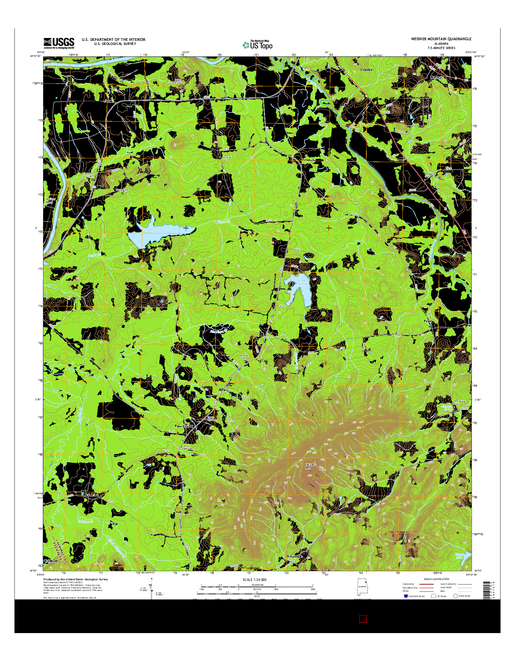 USGS US TOPO 7.5-MINUTE MAP FOR WEISNER MOUNTAIN, AL 2014