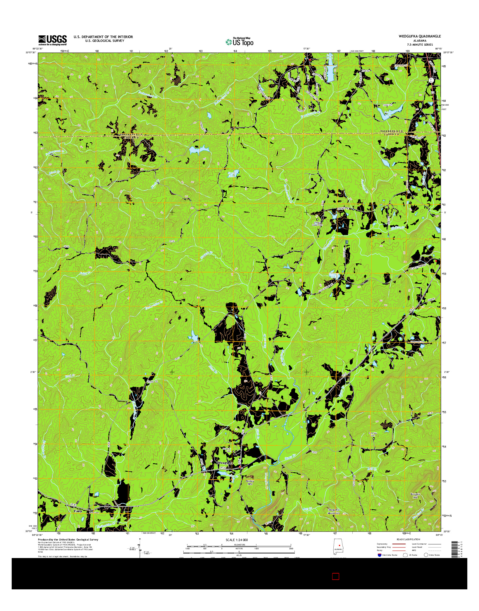 USGS US TOPO 7.5-MINUTE MAP FOR WEOGUFKA, AL 2014