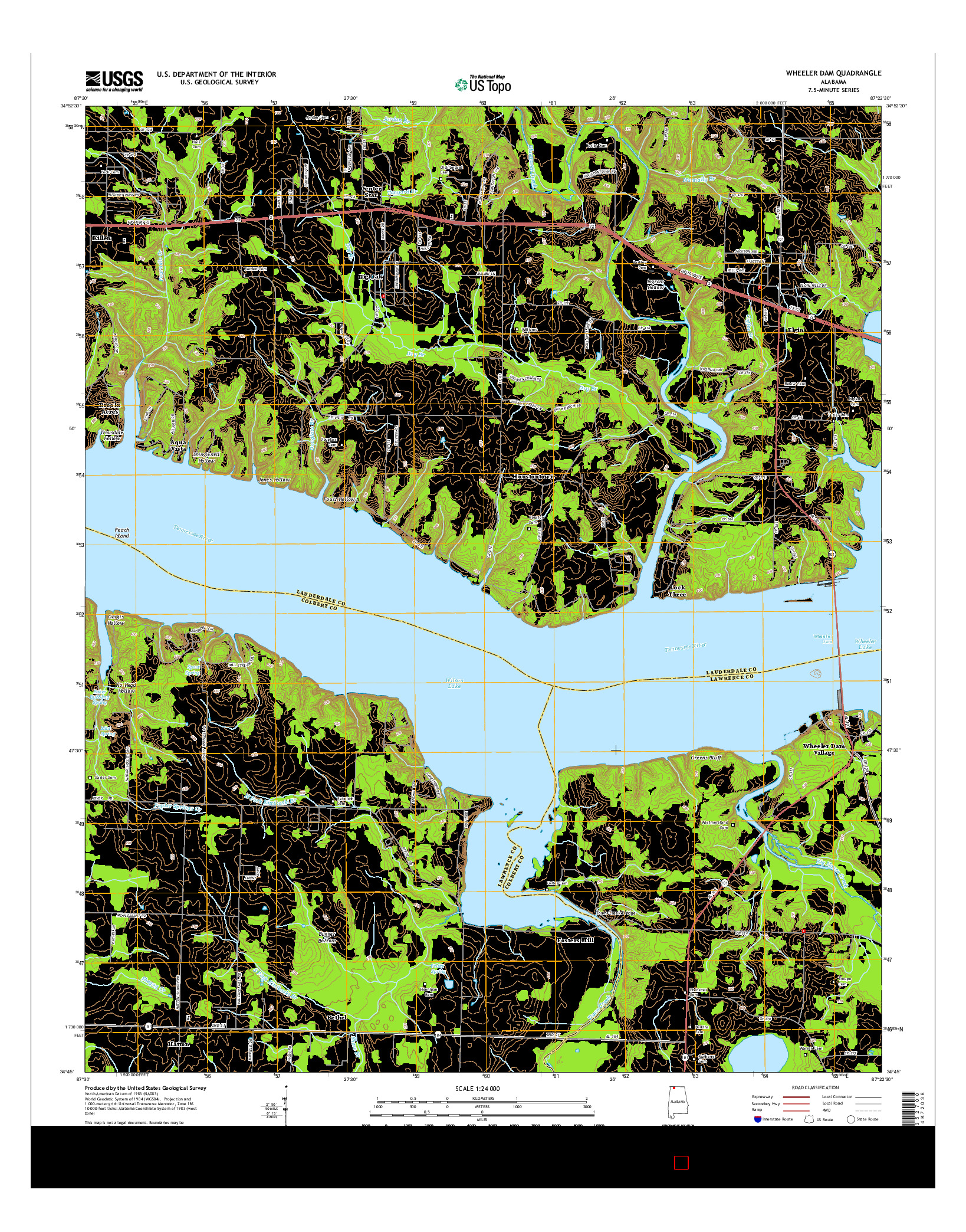 USGS US TOPO 7.5-MINUTE MAP FOR WHEELER DAM, AL 2014