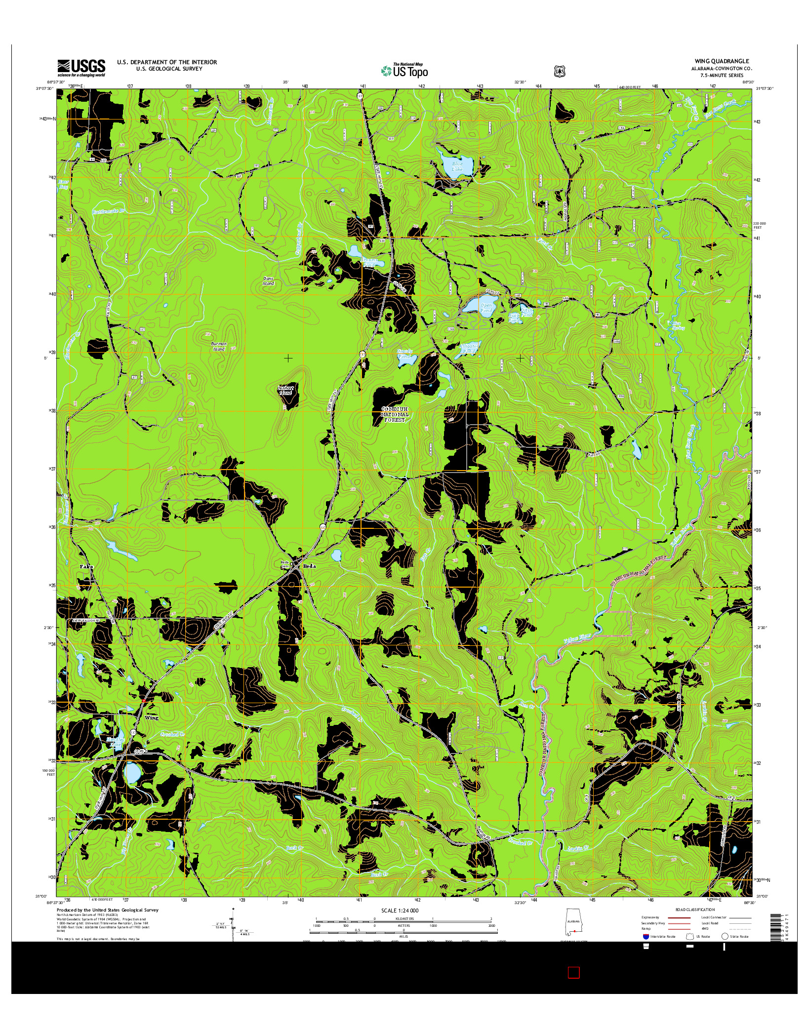 USGS US TOPO 7.5-MINUTE MAP FOR WING, AL 2014