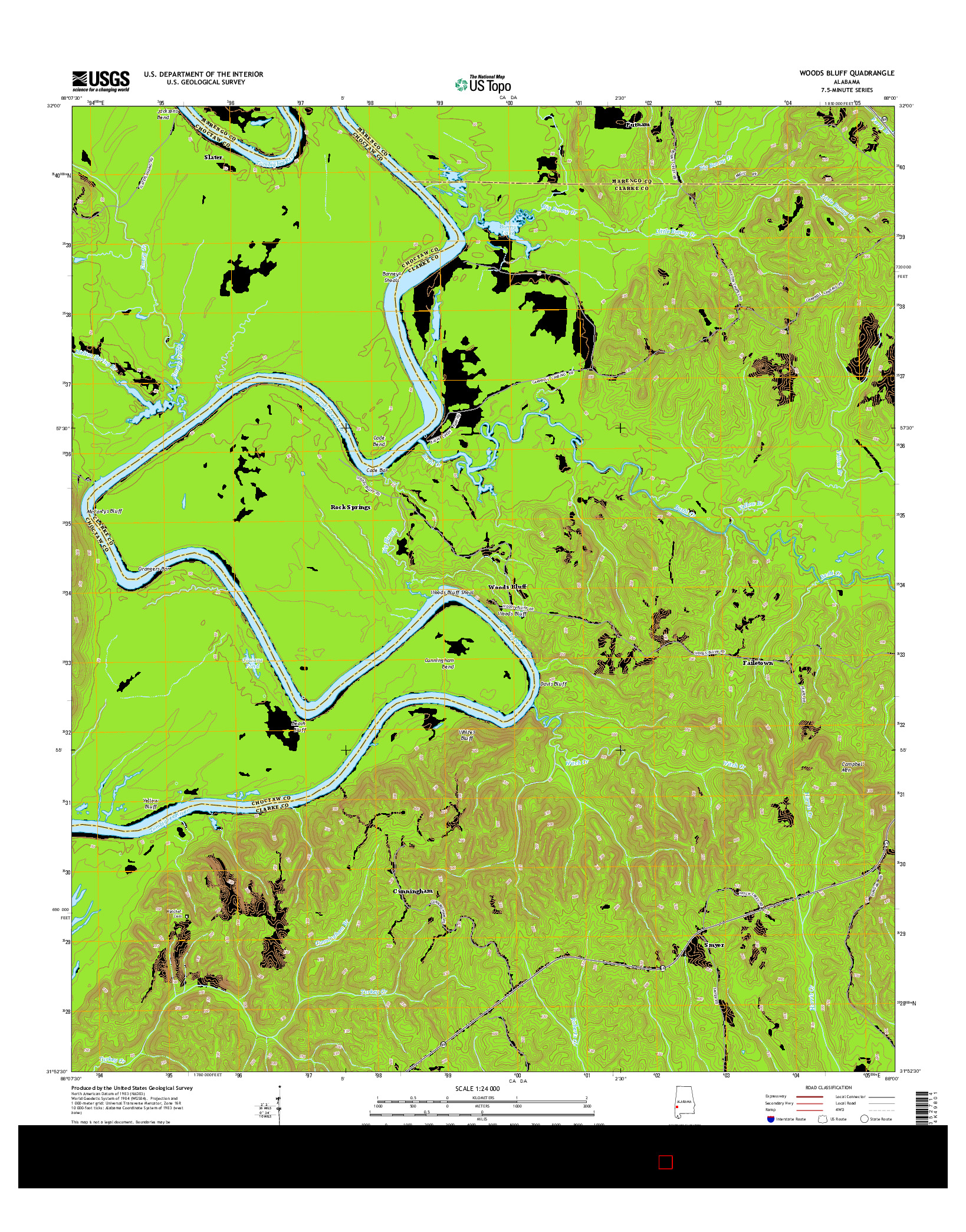 USGS US TOPO 7.5-MINUTE MAP FOR WOODS BLUFF, AL 2014