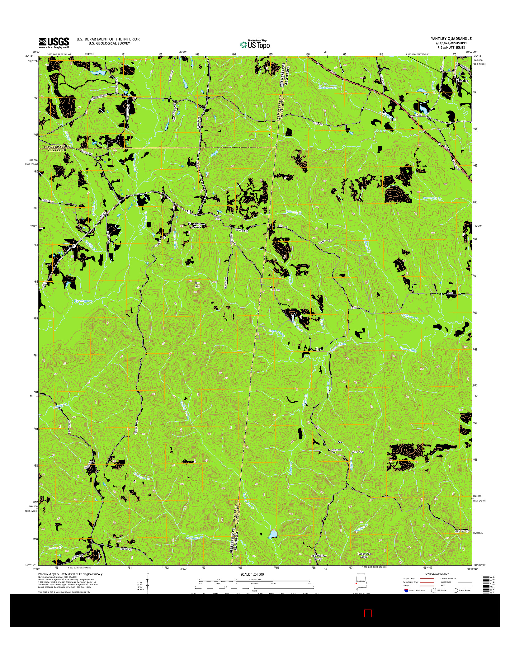 USGS US TOPO 7.5-MINUTE MAP FOR YANTLEY, AL-MS 2014