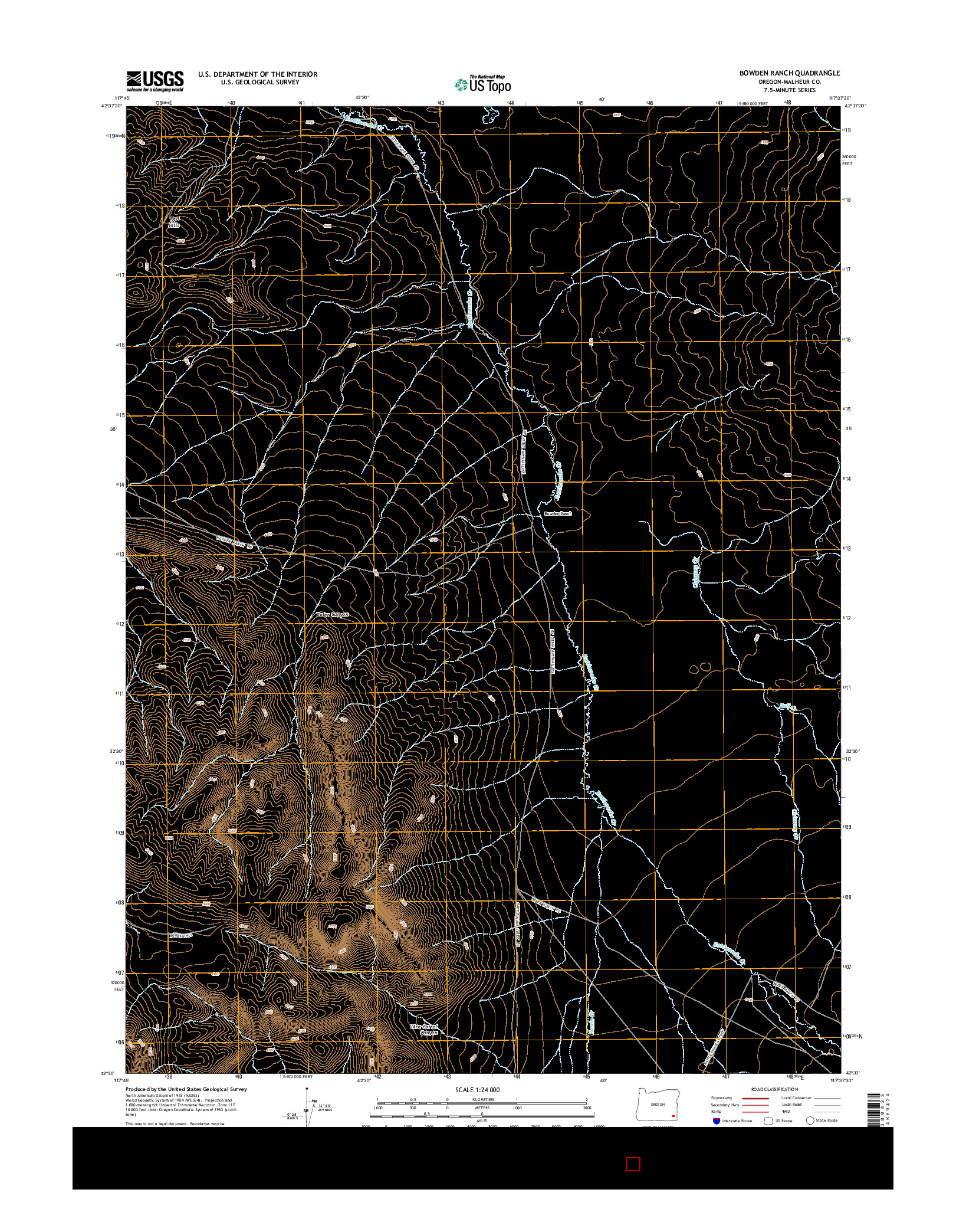 USGS US TOPO 7.5-MINUTE MAP FOR BOWDEN RANCH, OR 2014