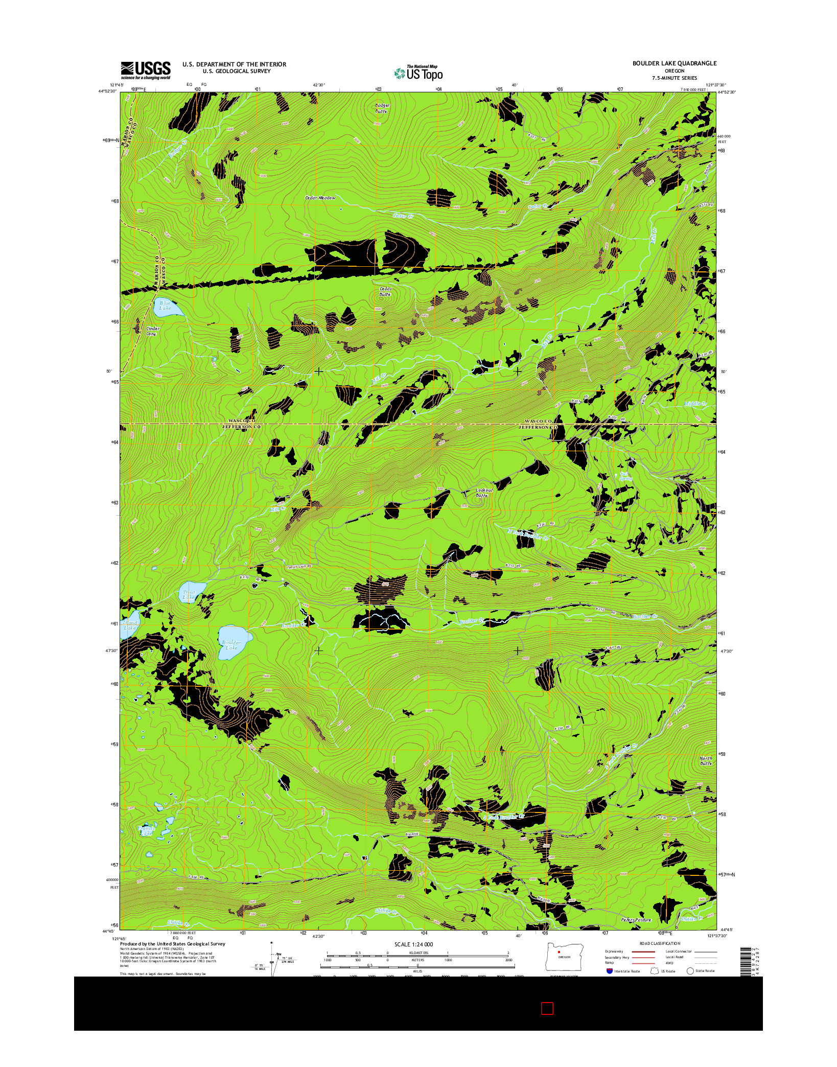 USGS US TOPO 7.5-MINUTE MAP FOR BOULDER LAKE, OR 2014