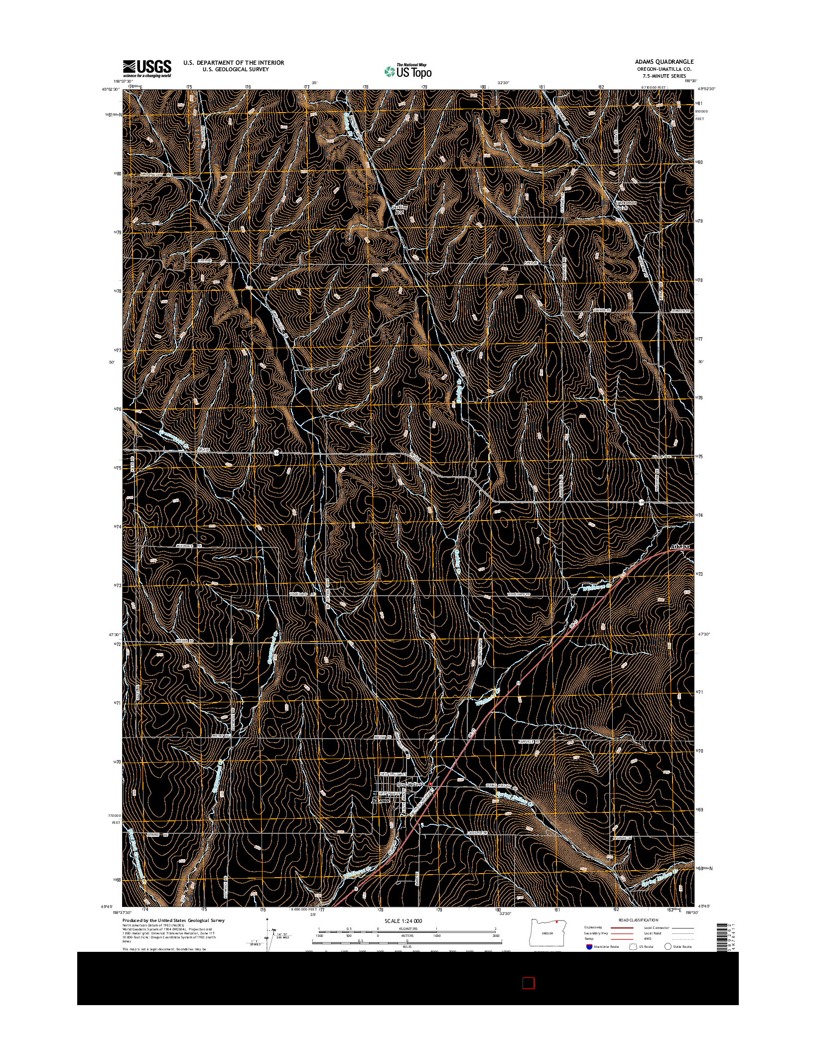 USGS US TOPO 7.5-MINUTE MAP FOR ADAMS, OR 2014