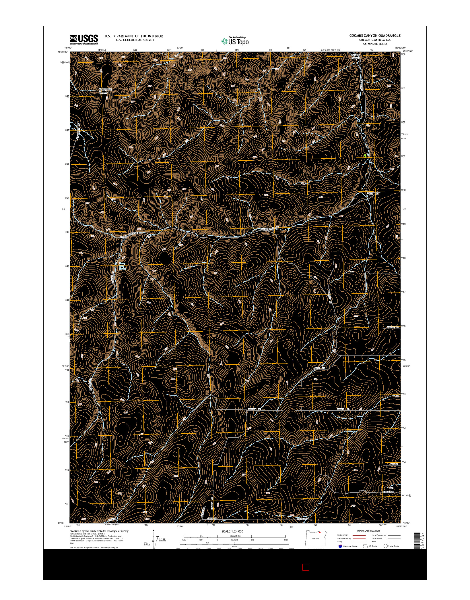 USGS US TOPO 7.5-MINUTE MAP FOR COOMBS CANYON, OR 2014