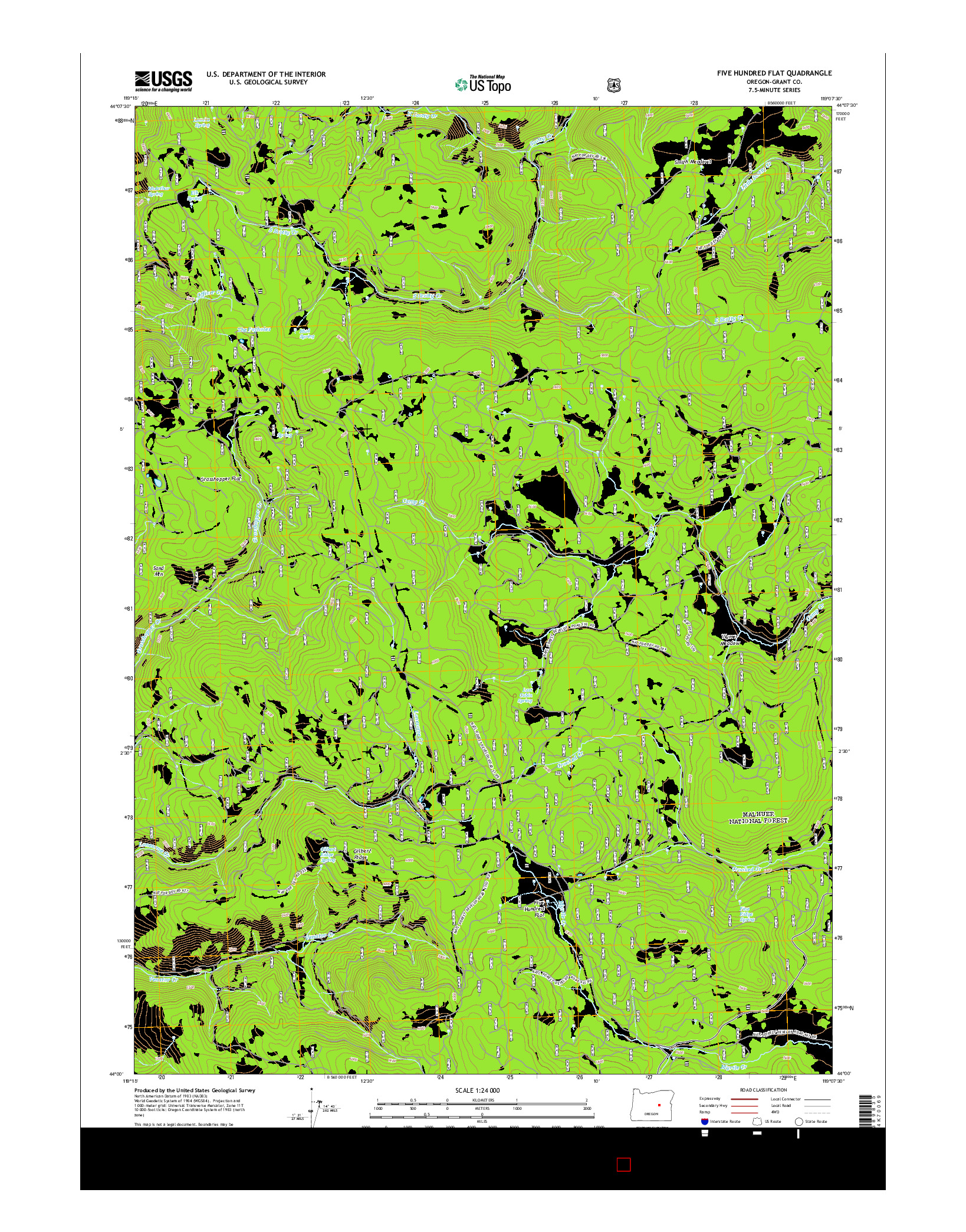 USGS US TOPO 7.5-MINUTE MAP FOR FIVE HUNDRED FLAT, OR 2014