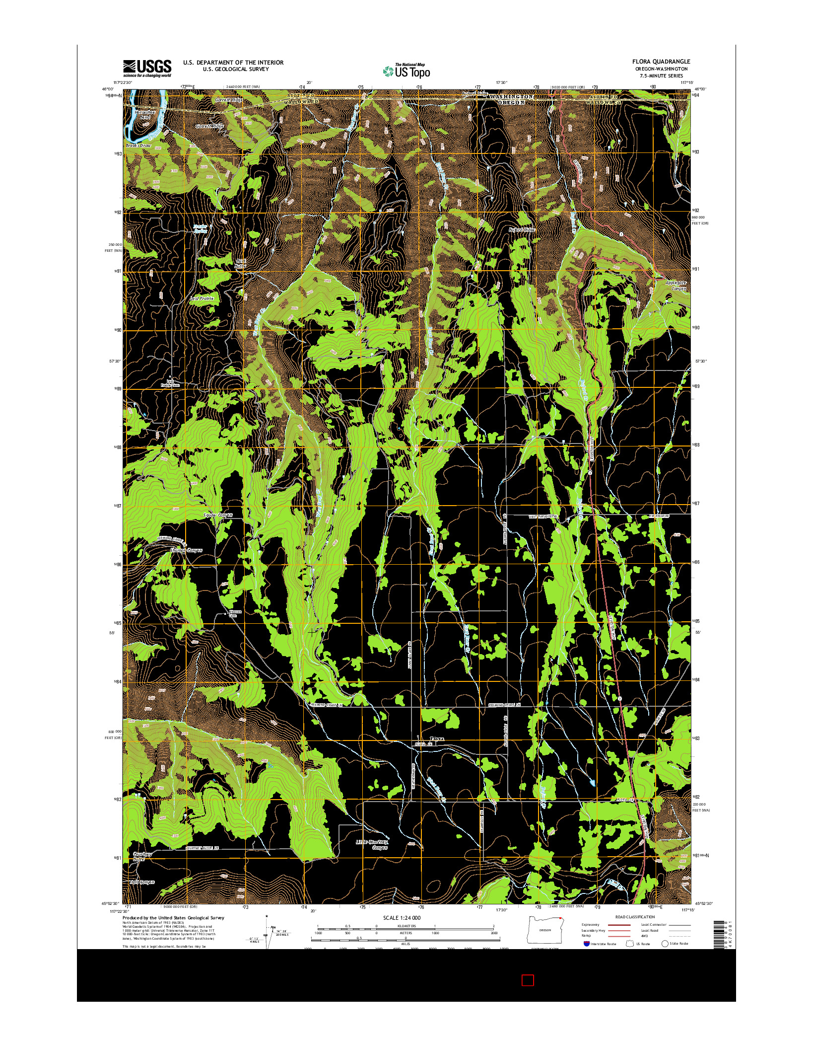 USGS US TOPO 7.5-MINUTE MAP FOR FLORA, OR-WA 2014