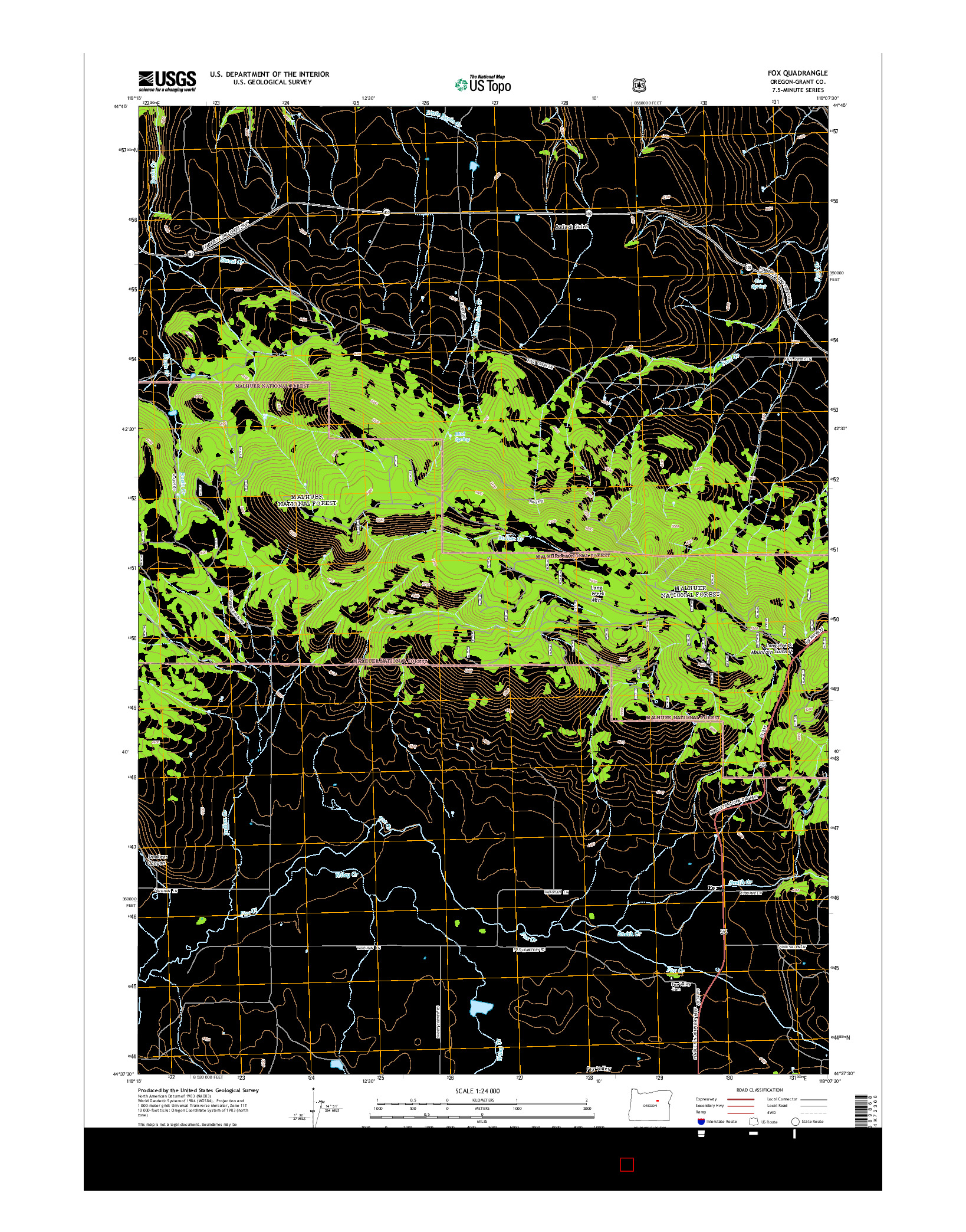 USGS US TOPO 7.5-MINUTE MAP FOR FOX, OR 2014