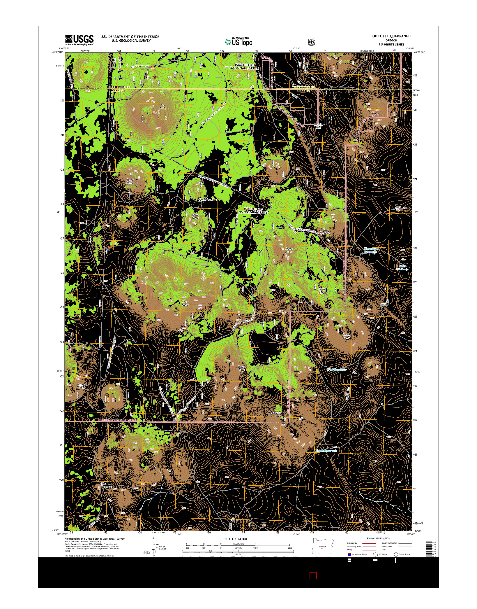USGS US TOPO 7.5-MINUTE MAP FOR FOX BUTTE, OR 2014