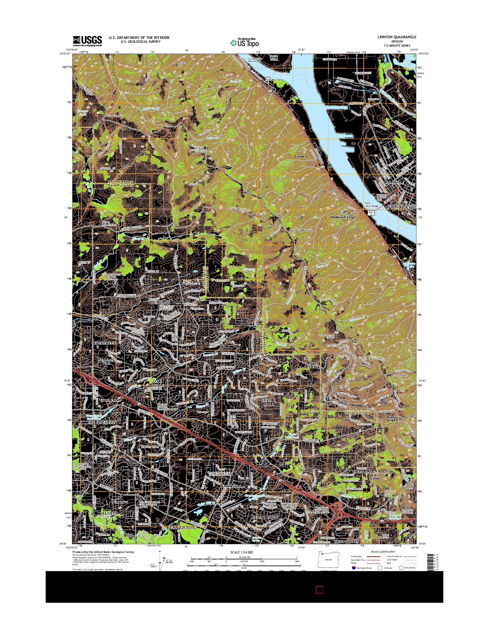 USGS US TOPO 7.5-MINUTE MAP FOR LINNTON, OR 2014