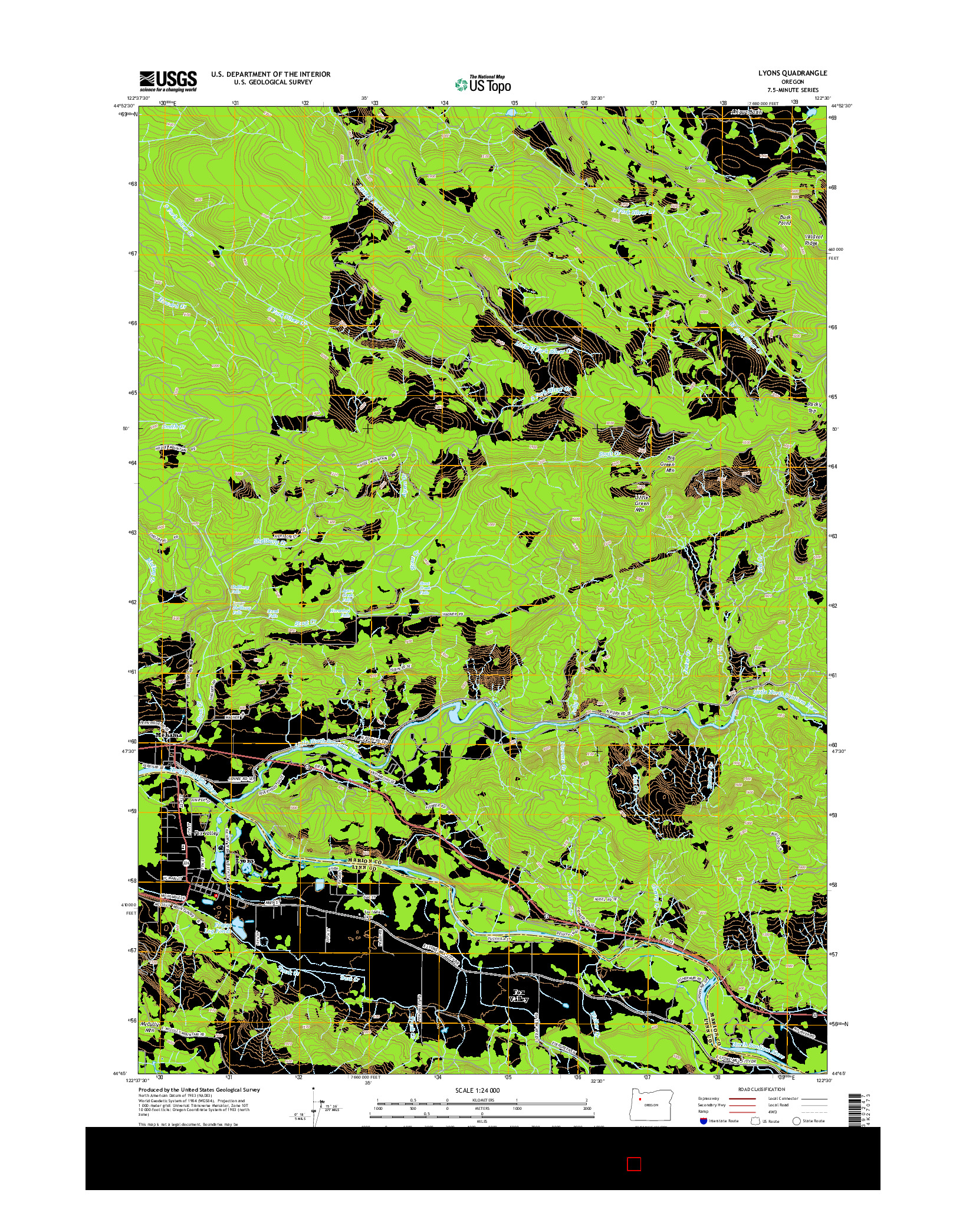 USGS US TOPO 7.5-MINUTE MAP FOR LYONS, OR 2014