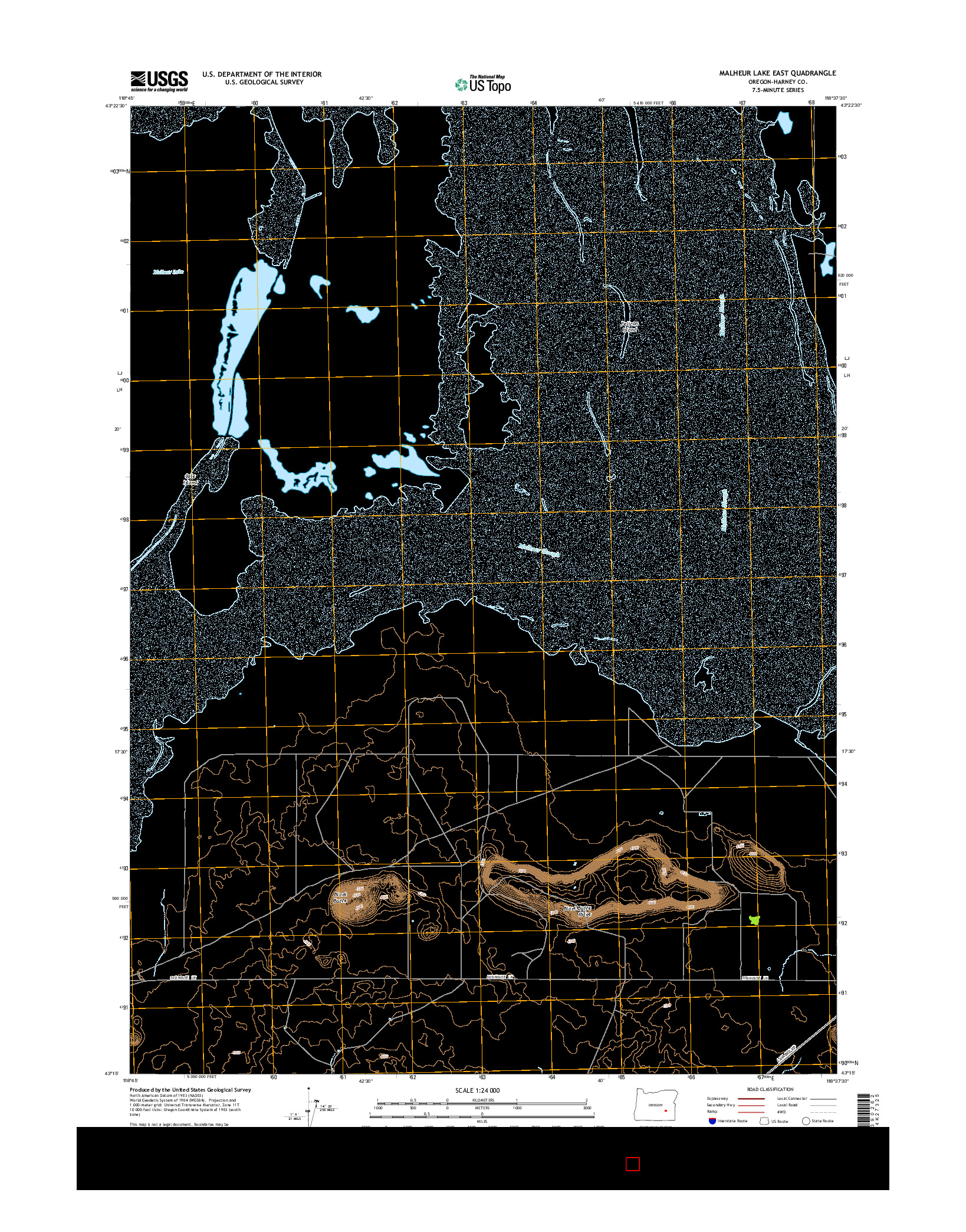 USGS US TOPO 7.5-MINUTE MAP FOR MALHEUR LAKE EAST, OR 2014