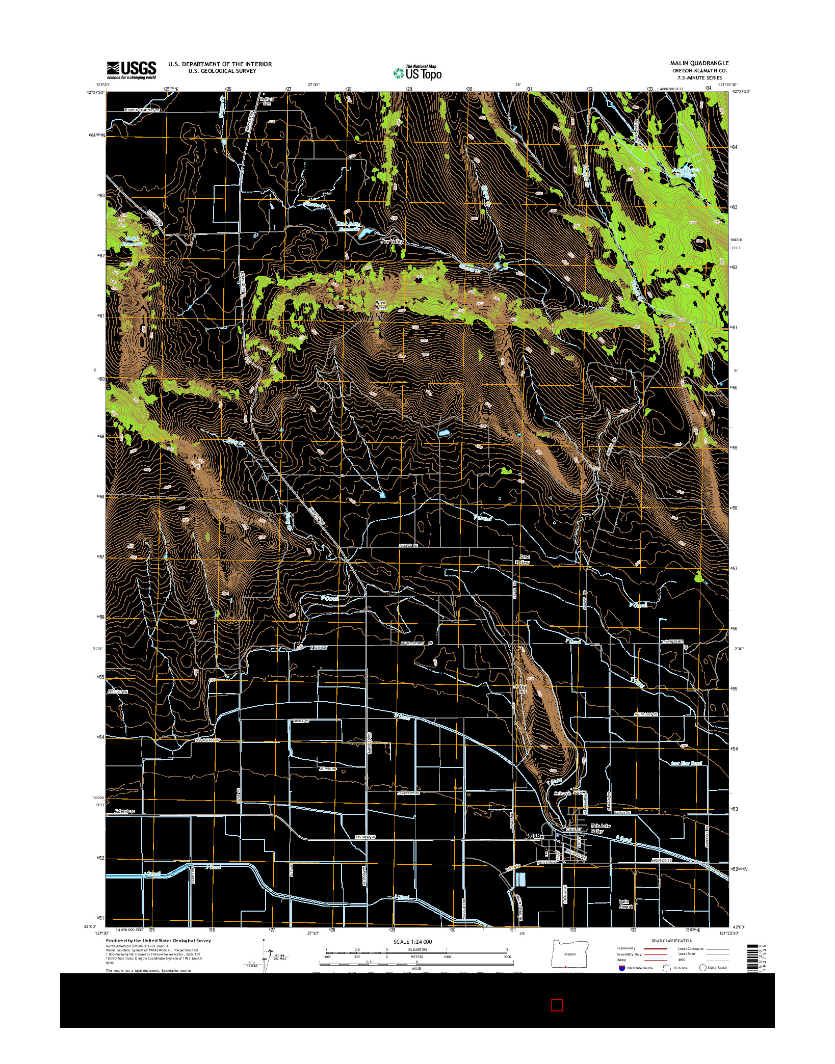 USGS US TOPO 7.5-MINUTE MAP FOR MALIN, OR 2014