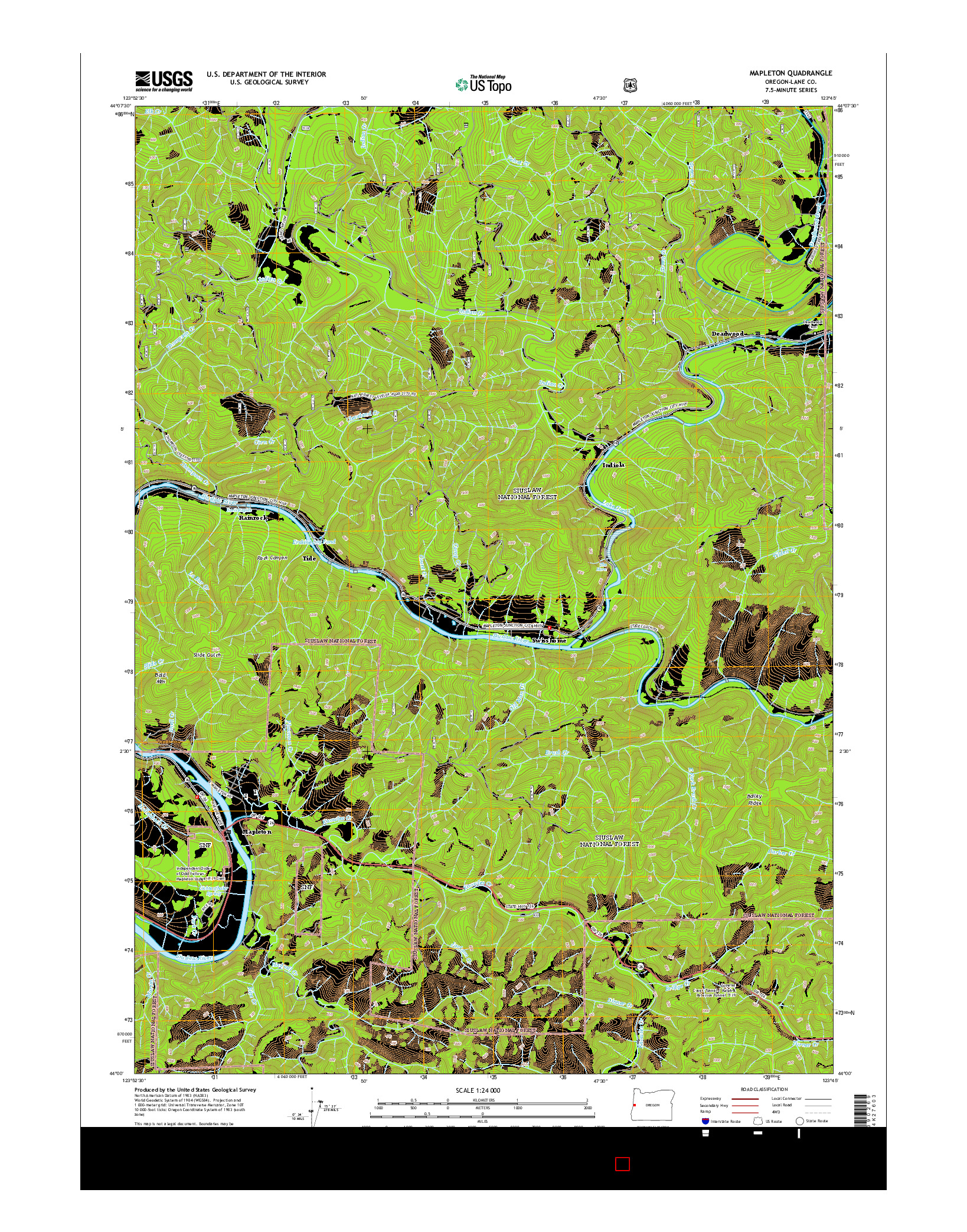 USGS US TOPO 7.5-MINUTE MAP FOR MAPLETON, OR 2014