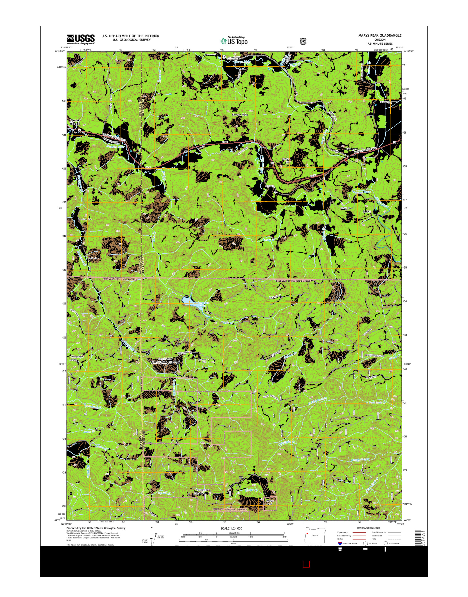 USGS US TOPO 7.5-MINUTE MAP FOR MARYS PEAK, OR 2014