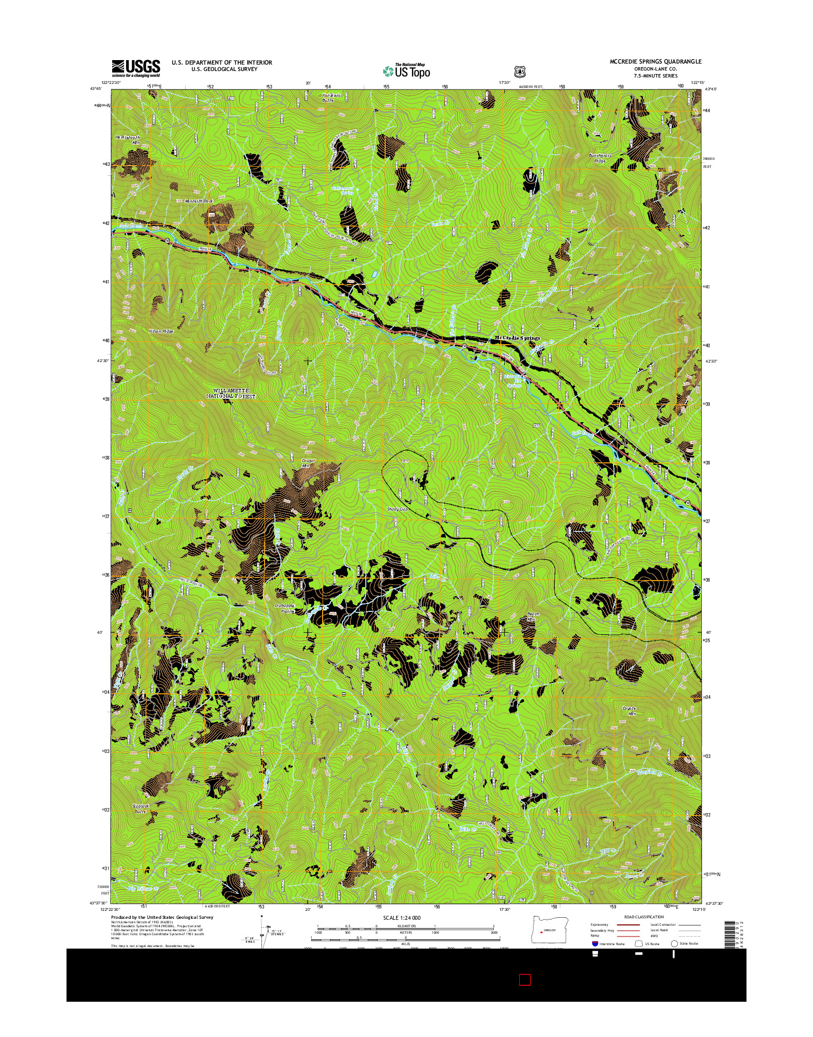 USGS US TOPO 7.5-MINUTE MAP FOR MCCREDIE SPRINGS, OR 2014