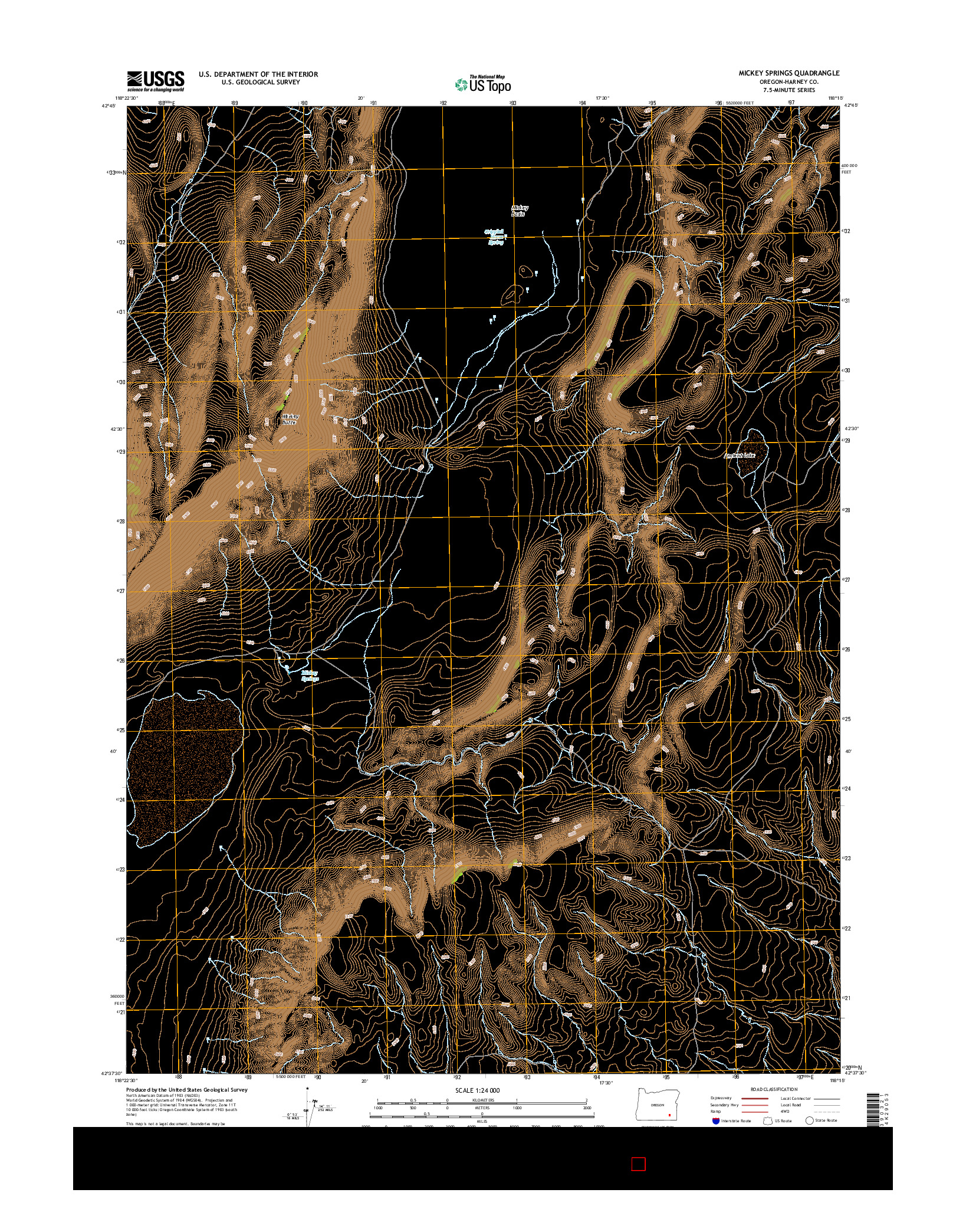 USGS US TOPO 7.5-MINUTE MAP FOR MICKEY SPRINGS, OR 2014