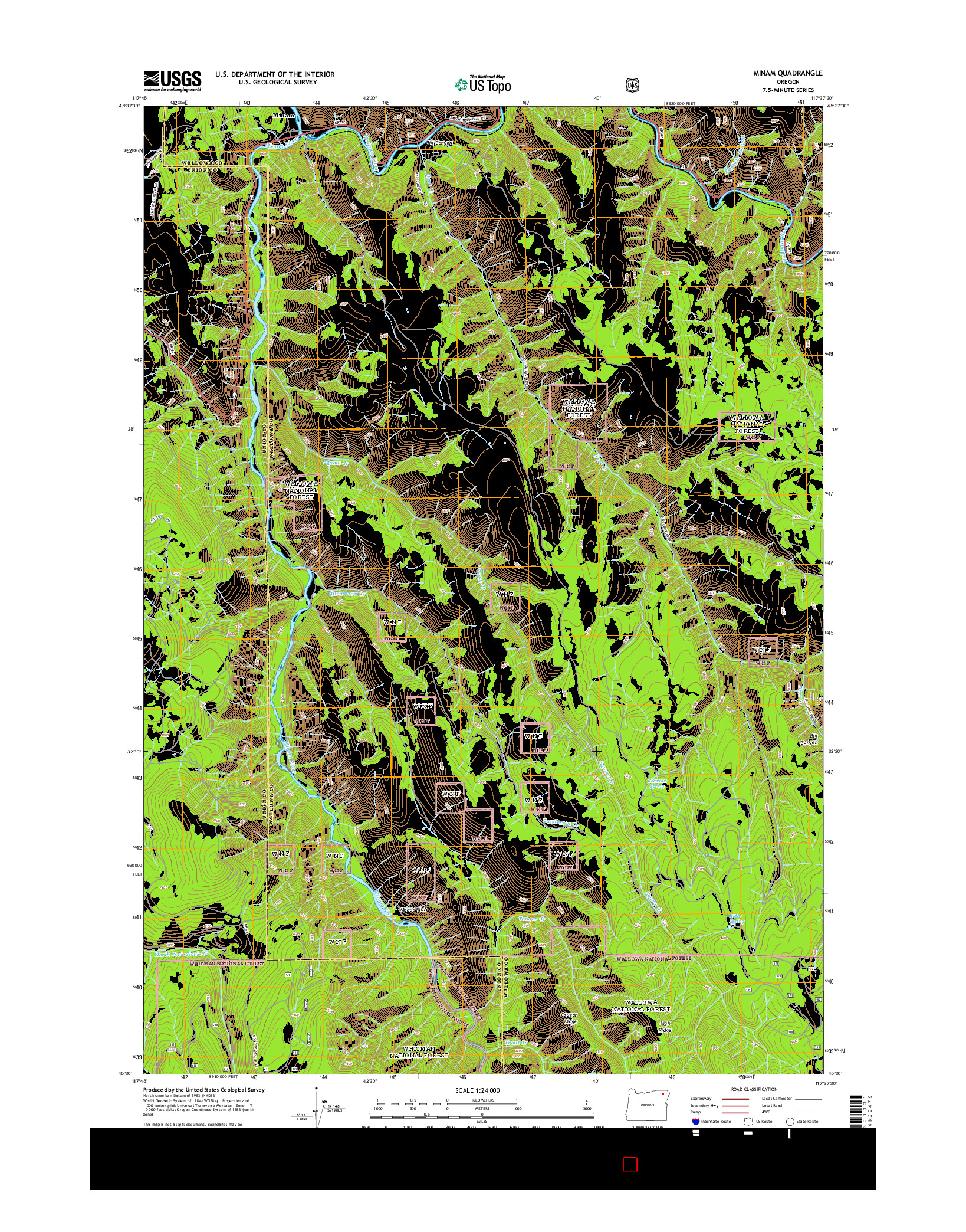 USGS US TOPO 7.5-MINUTE MAP FOR MINAM, OR 2014